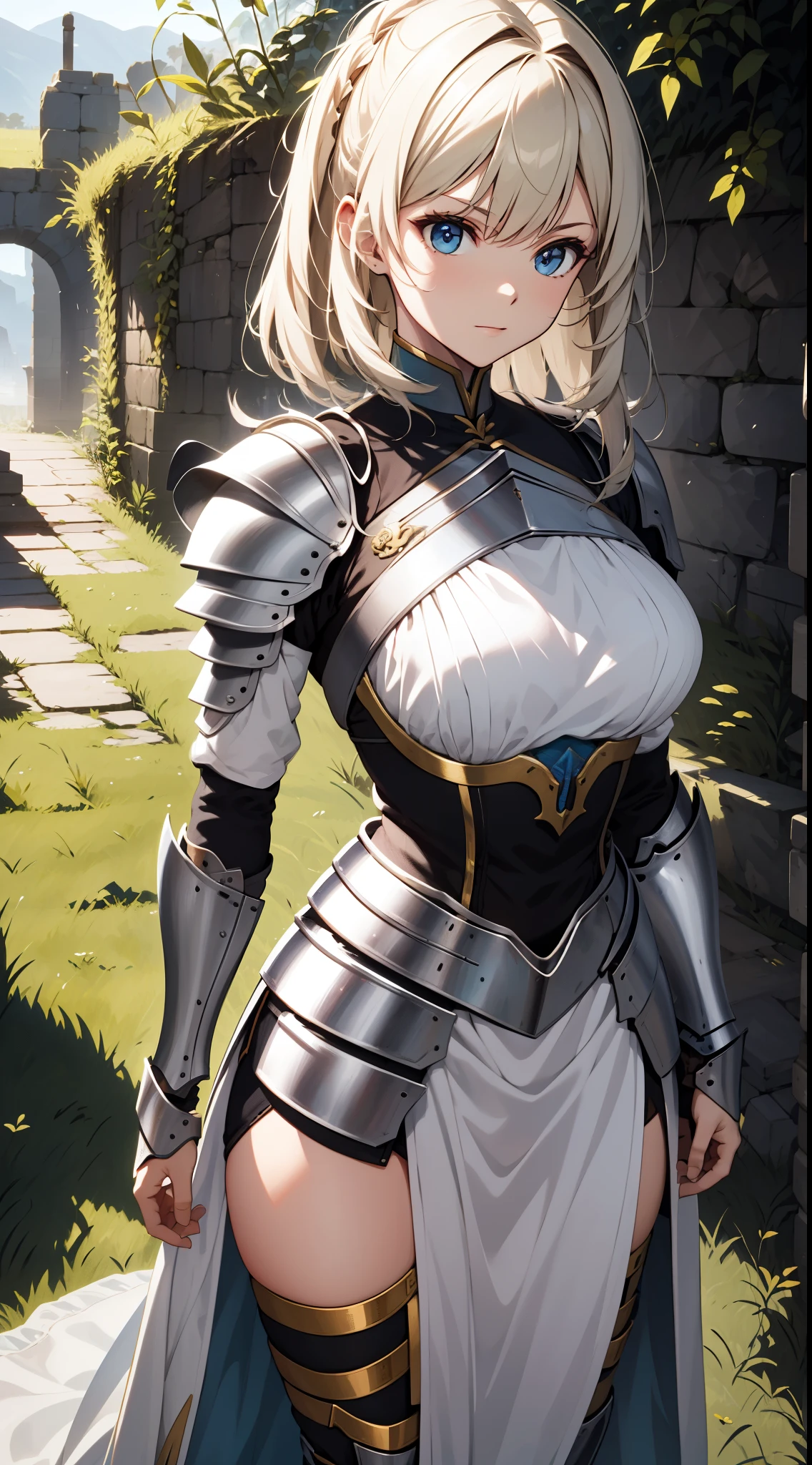 obra-prima,Volta Hoang,finamente detalhado,HDR,Armadura dourada altamente detalhada,armadura brilhante,PLD realista_armaduras,Cavaleiro Feminino de Armadura,Desgaste PLD_armaduras