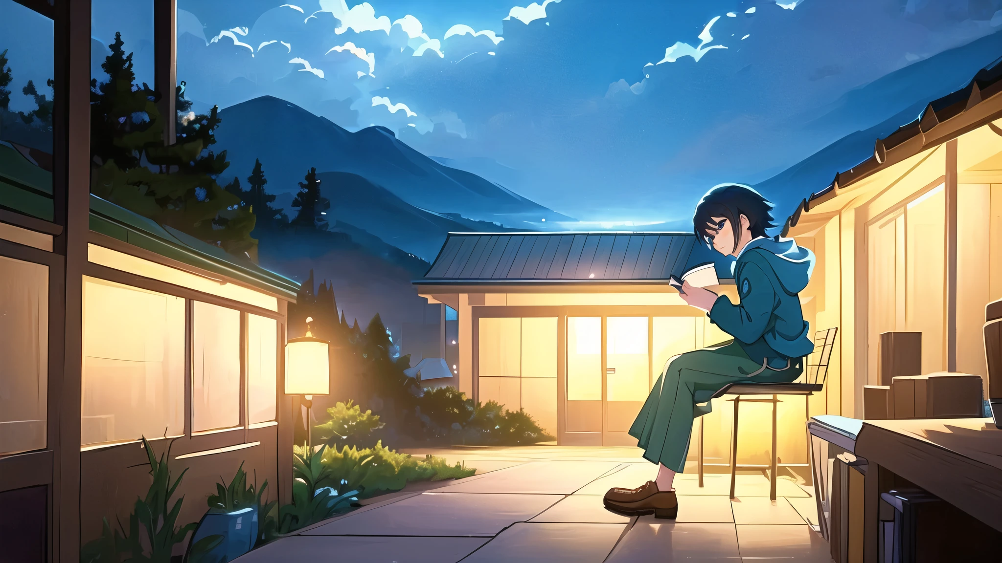 Anime girl reading a book by the window at night, makoto shinkai cyril rolando, makoto shinkai!, 4Kanime wallpaper, makoto shinkai!!, ( ( makoto shinkai ) ), beautiful anime scene, 4k manga wallpaper, Makoto Shinkai's art style, anime background art, anime background, Beautiful peace scene in anime, anime wallpaper