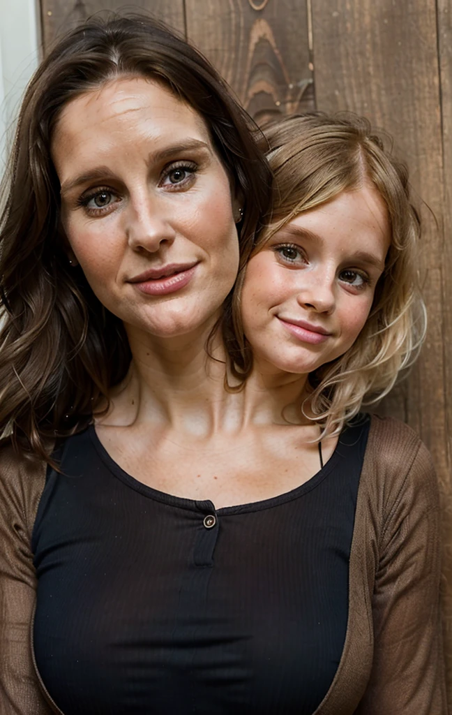 2heads, two headed girl, (a 30 year old woman and a 4 year old girl:1.5), (a brunette and a blonde:1.3)