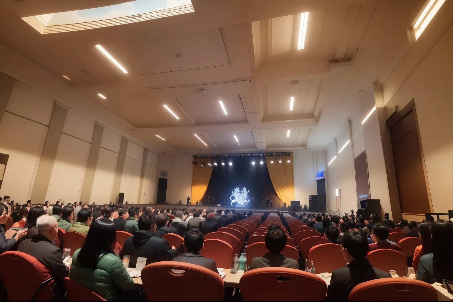 Many people sitting on chairs in a large room, 在一个hall里, audience in background, hall, Wide-angle lens, Wide-angle lens, live, Photos from 2022, nice images, by Ni Yuanlu, su fu, Photo taken on 2 0 2 0, full view, Wide-angle lens, 2 0 2 2 photos