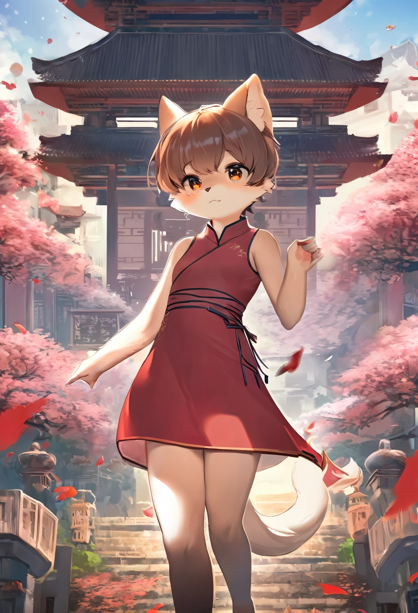 movie poster, highres, top quality, best quality, paid reward available, unparalleled masterpiece, perfect artwork, absurdres, High-quality illustrations, super high resolution, detailed background, perfect anatomy(young male detective and a woman in Chinese dress, furry, kemono, anthro)Crime mystery,