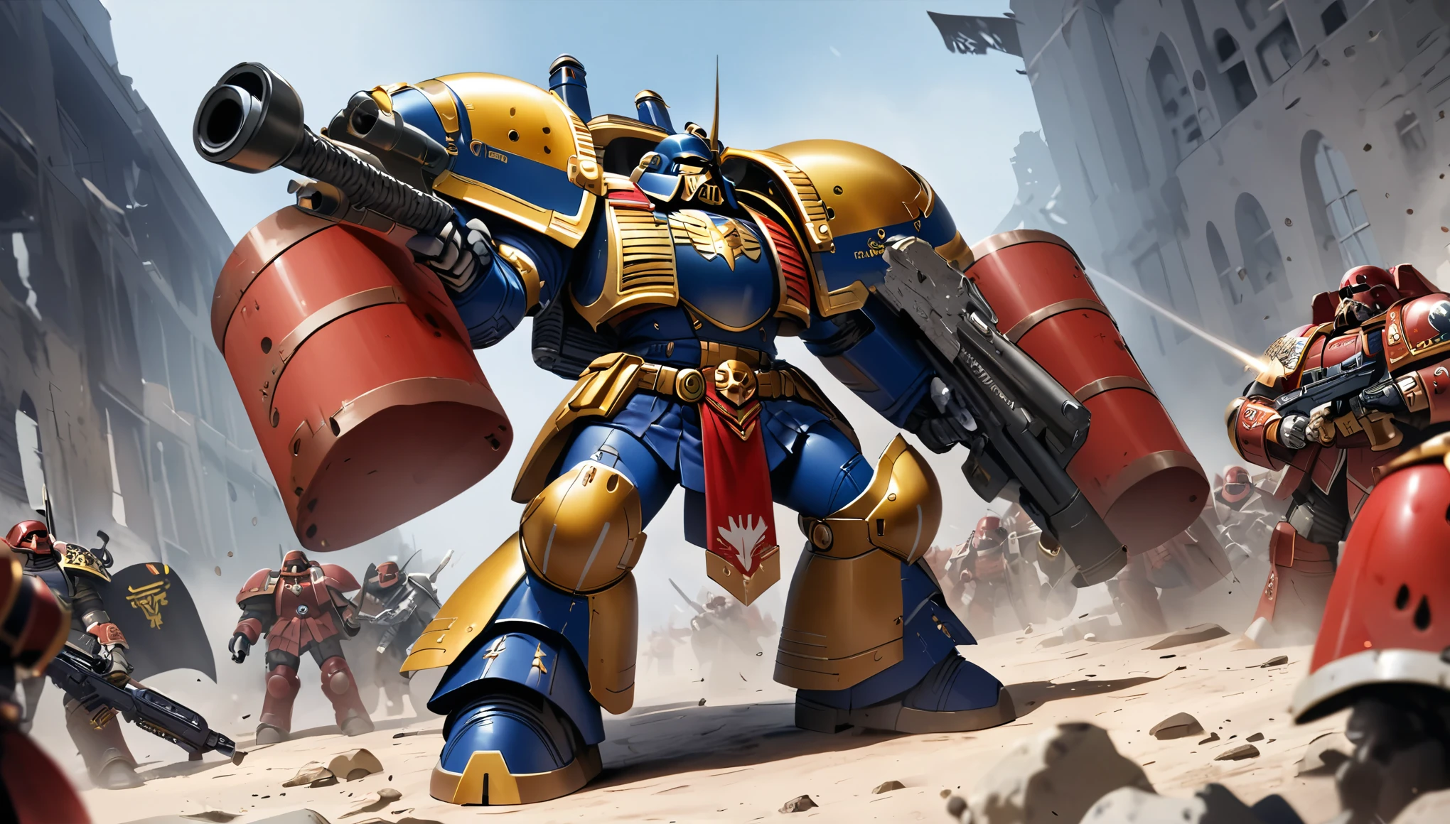 In Warhammer 40k, a Space marine legion is themed after Sailor Moon, show space marines in the thick of battle with her color scheme