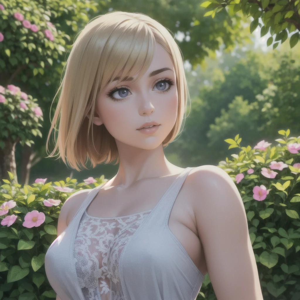 (best quality,ultra-detailed,realistic:1.37),beautiful detailed eyes,beautiful detailed lips,extremely detailed eyes and face,longeyelashes,1girl,wide hips,thick thighs,curvy body,confident posture,graceful movement,strawberry blonde hair flowing in the wind,soft and smooth skin,stylish fashion,floral print sundress,captured in a vibrant garden,with blooming flowers and lush greenery,soft sunlight filtering through the trees,casting a gentle glow,peaceful and serene atmosphere,soft pastel colors with a touch of warmth,subtle shadows playing across her figure,creating depth and dimension,effortlessly blending the natural beauty of the girl with the surrounding nature,a sense of tranquility and harmony,radiating from the artwork,portraits,photorealistic style,bringing the girl to life with breathtaking detail and realism,color palette inspired by impressionist painters,enhancing the dreamlike quality of the scene,adding a touch of whimsy and romance,enhanced by the golden hour lighting,illuminating the girl's features with a soft, warm glow,creating a magical and ethereal ambiance.