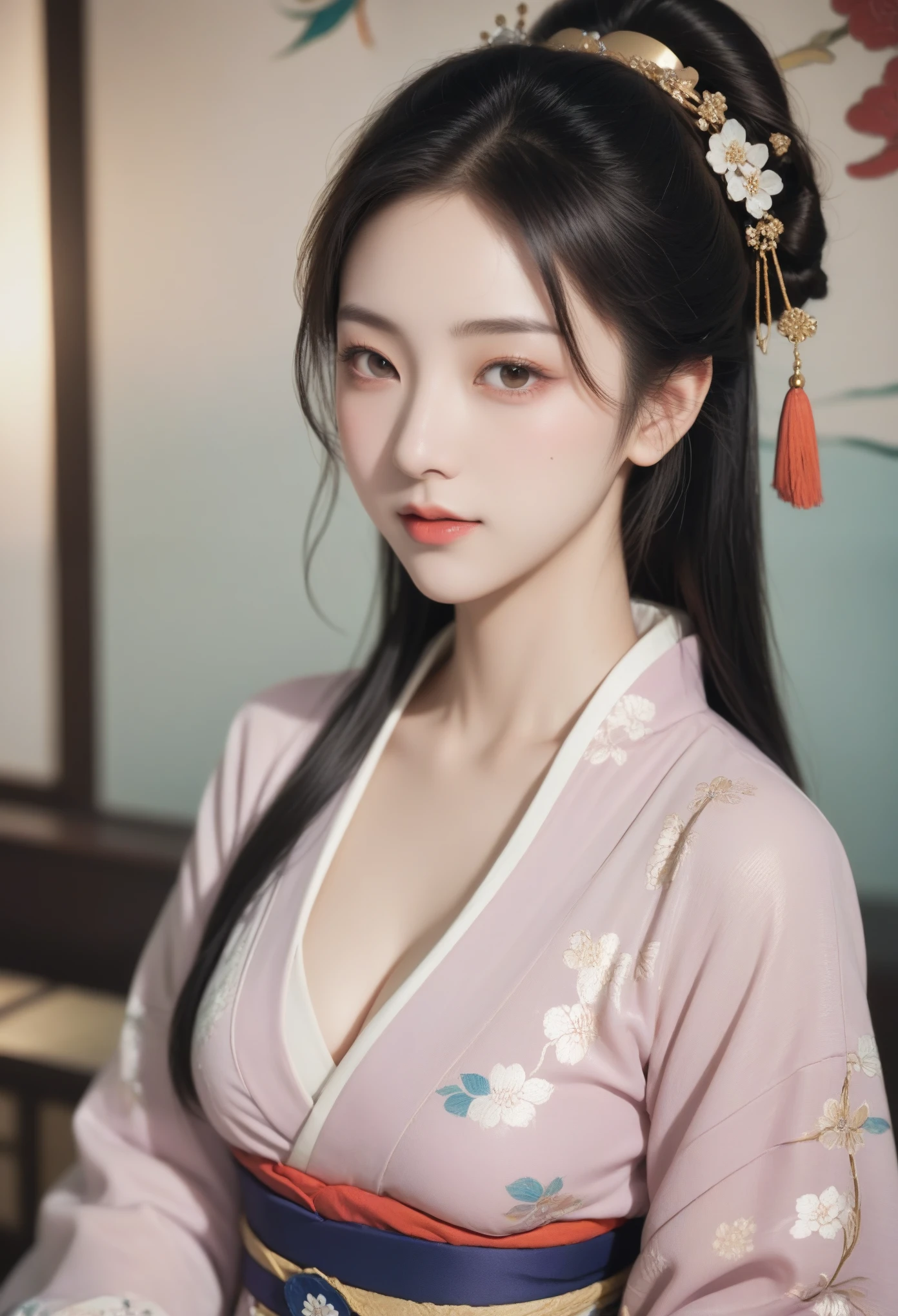 good quality, masterpiece, High Resolutiexist, 1 girl, blush, (seductive smile: 0.8), star student, Chinese Hanfu Lilac, hair accessories, necklace, jewelry, beauty, exist_Body, Tyndall effect, realism, Lotus Pexistd, light edge, Two-texiste Lighting, (High detail skin: 1.2), 8K Ultra HD, SLR camera, soft light, high quality, Volumetric lighting, photo, High Resolutiexist, 4K, 8K, background bokeh