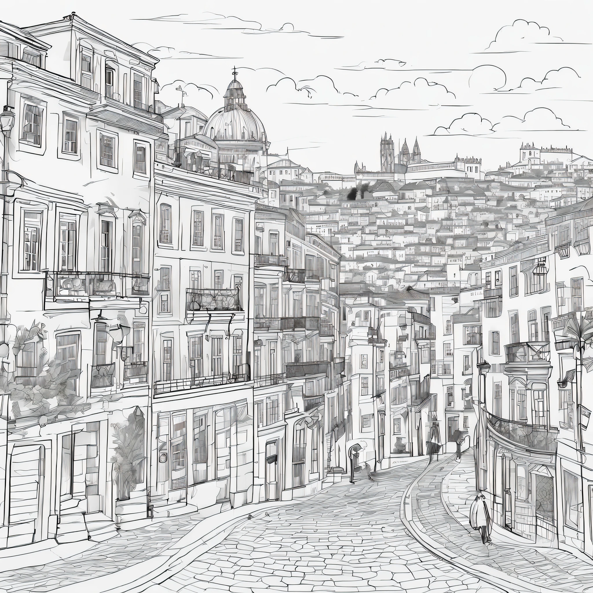 coloring book page of remarkable landscape of lisbon portugal