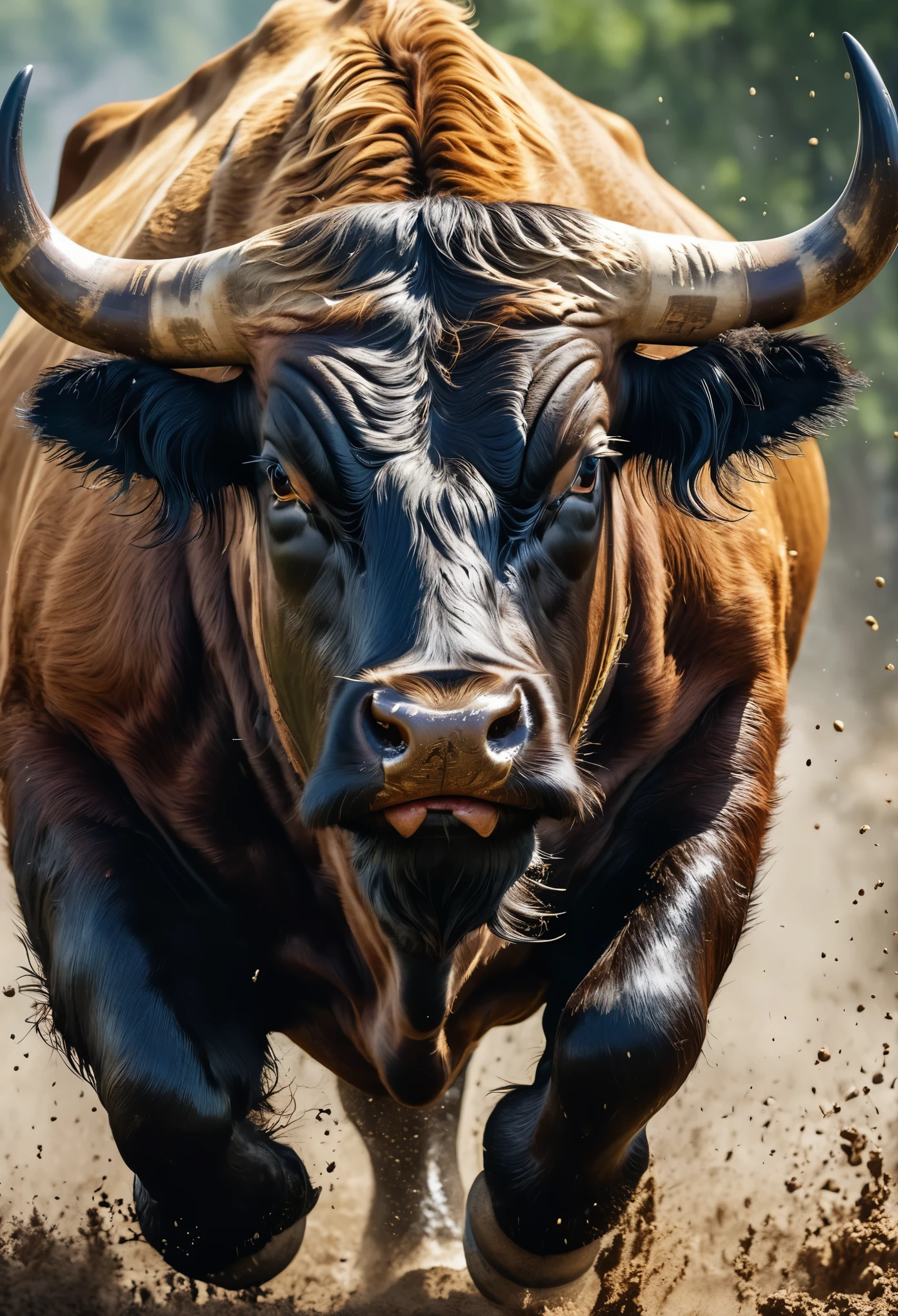 a raging angry charging wild bull, (looking at viewer:1.8), unimaginable fury, rage, spit mucus flying, intense eyes, earth shaking, storm, 8k dslr, sharp, tack sharp, intricate details, masterpiece, golden ratio, highest quality, HDR, photorealistic, insane quality, best quality, extremely detailed, highest detail, highly detailed, incredibly detailed, detailed, realistic, 8k uhd, high quality