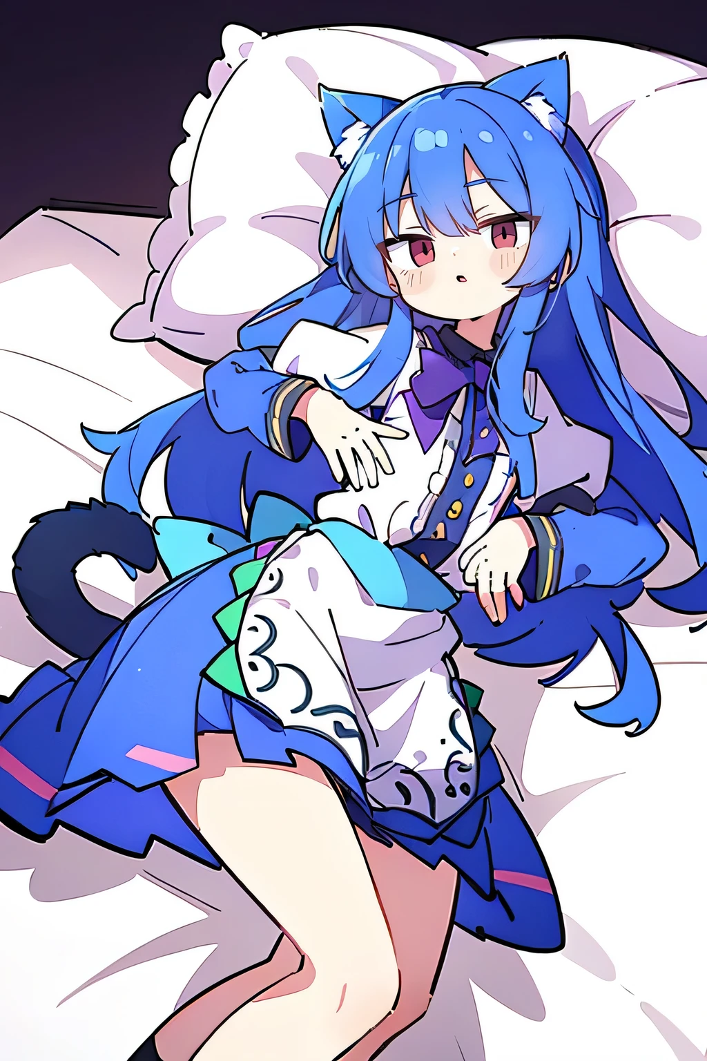 (Masterpiece), best quality, expressive eyes, perfect face, 1girl,
Put your hands on your waist, fair, gorgeous, Japanese comics, girl, Lola, young angel, blue hair, blue hair, flowing clothes, hug the waist, hug the waist, hands on hips, hands on hips, lay down , lying on the ground, legs on the ground, flat chest, cat ears