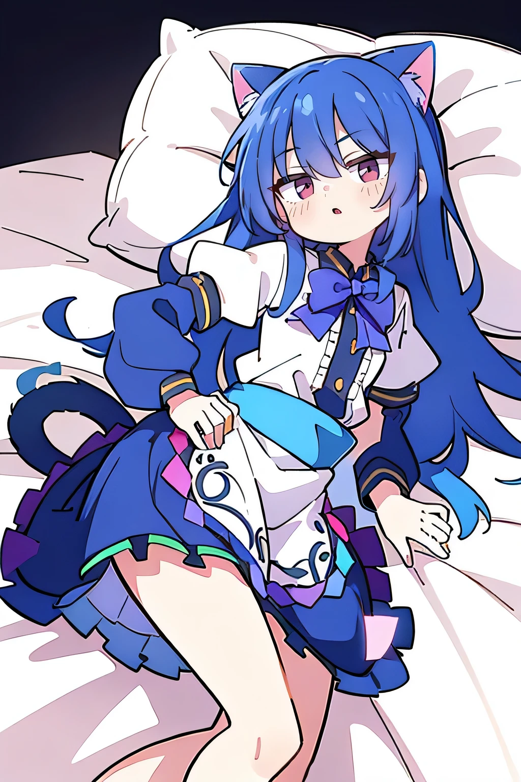 (Masterpiece), best quality, expressive eyes, perfect face, 1girl,
Put your hands on your waist, fair, gorgeous, Japanese comics, girl, Lola, young angel, blue hair, blue hair, flowing clothes, hug the waist, hug the waist, hands on hips, hands on hips, lay down , lying on the ground, legs on the ground, flat chest, cat ears