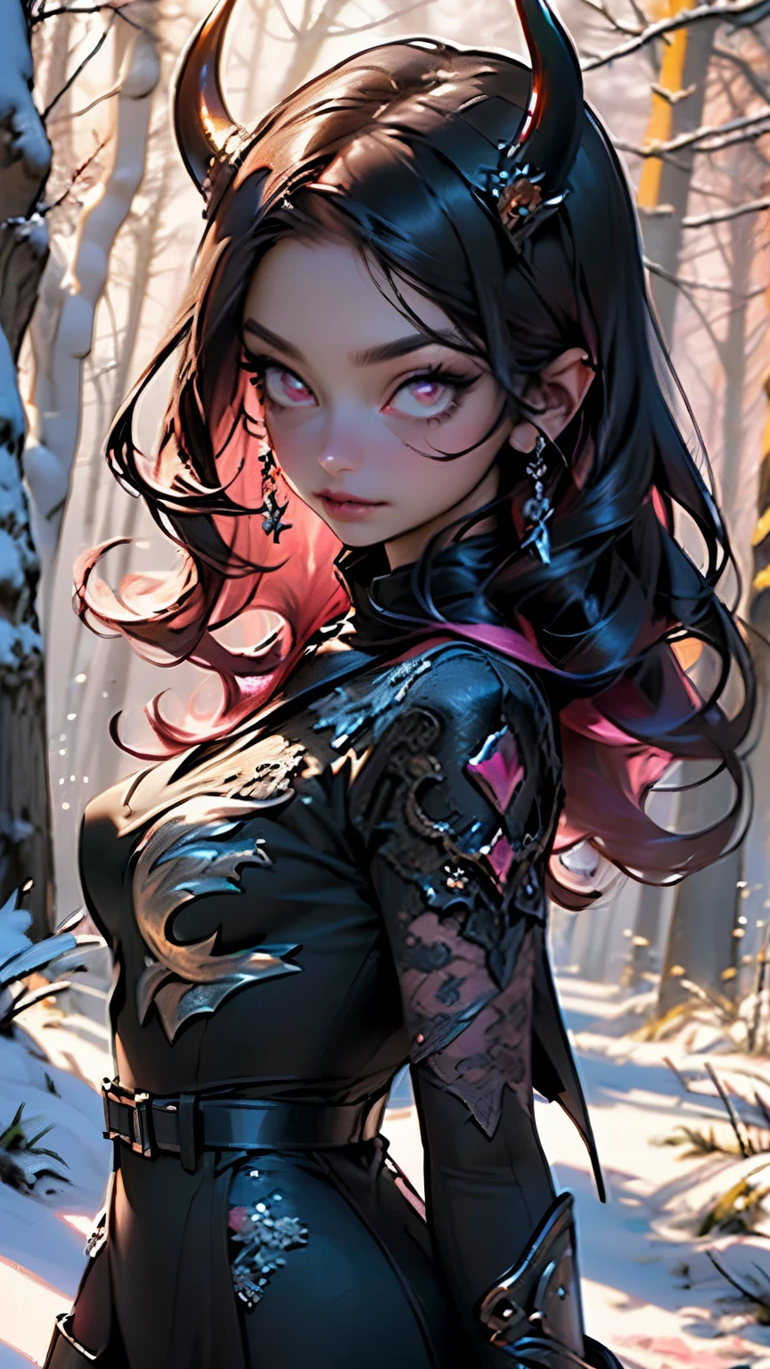 ((demon girl)),rpg,((big claws)),((devil with big horns)), ((wings)),(demon armor),((blood splashes)),skull on the ground, no bra ,((blood ritual)),elegant regal succubus,((black lipstick, long black hair:1.5, red eyes)), seductive expression,((evil demeanor)),
((heart pupils:1.4, heart,hearts,heart marks)),
((sultry gaze, luxurious black gown)), elaborate headpiece,((ethereal aura, intricate lace details)),
alluring charm, dark seduction, captivating beauty, hypnotic presence, divine sensuality, enchanting temptress, seductive power, mesmerizing allure, forbidden desires, bewitching enchantment, seductive aura, tempting spell, mythical creature, otherworldly beauty, seductive darkness, mesmerizing gaze, supernatural elegance, sensual mystique, intoxicating presence, irresistible grace, magnetic attraction,
((snowy pink cherry forest:1.5,pink theme forest:1.5)),winter,scenery:1.25,((intricate scenery)),((snow forest background)),
(Glossy winter ornaments),highres,sharp focus,(ultra detailed,extremely detailed),(photorealistic artwork:1.37),(extremely detailed CG unity 8k wallpaper),(((vibrant colors,vibrant theme))),(intricate),(masterpiece),(best quality),artistic photography,(photography taken by sldr),(intricate background),perfect rendered face,perfect face details,realistic face,photo realistic,((intricate detail)),(((realism))),