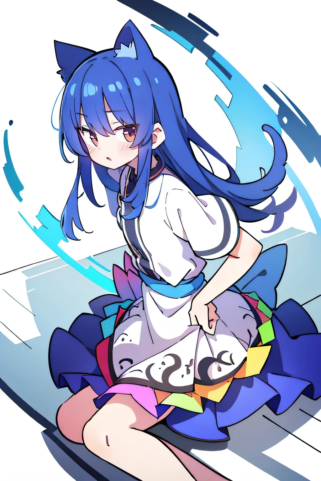 (Masterpiece), best quality, expressive eyes, perfect face, 1girl,
Put your hands on your waist, fair, gorgeous, Japanese comics, girl, Lola, young angel, blue hair, blue hair, flowing clothes, hug the waist, hug the waist, hands on hips, hands on hips, lay down , lying on the ground, legs on the ground, flat chest, cat ears