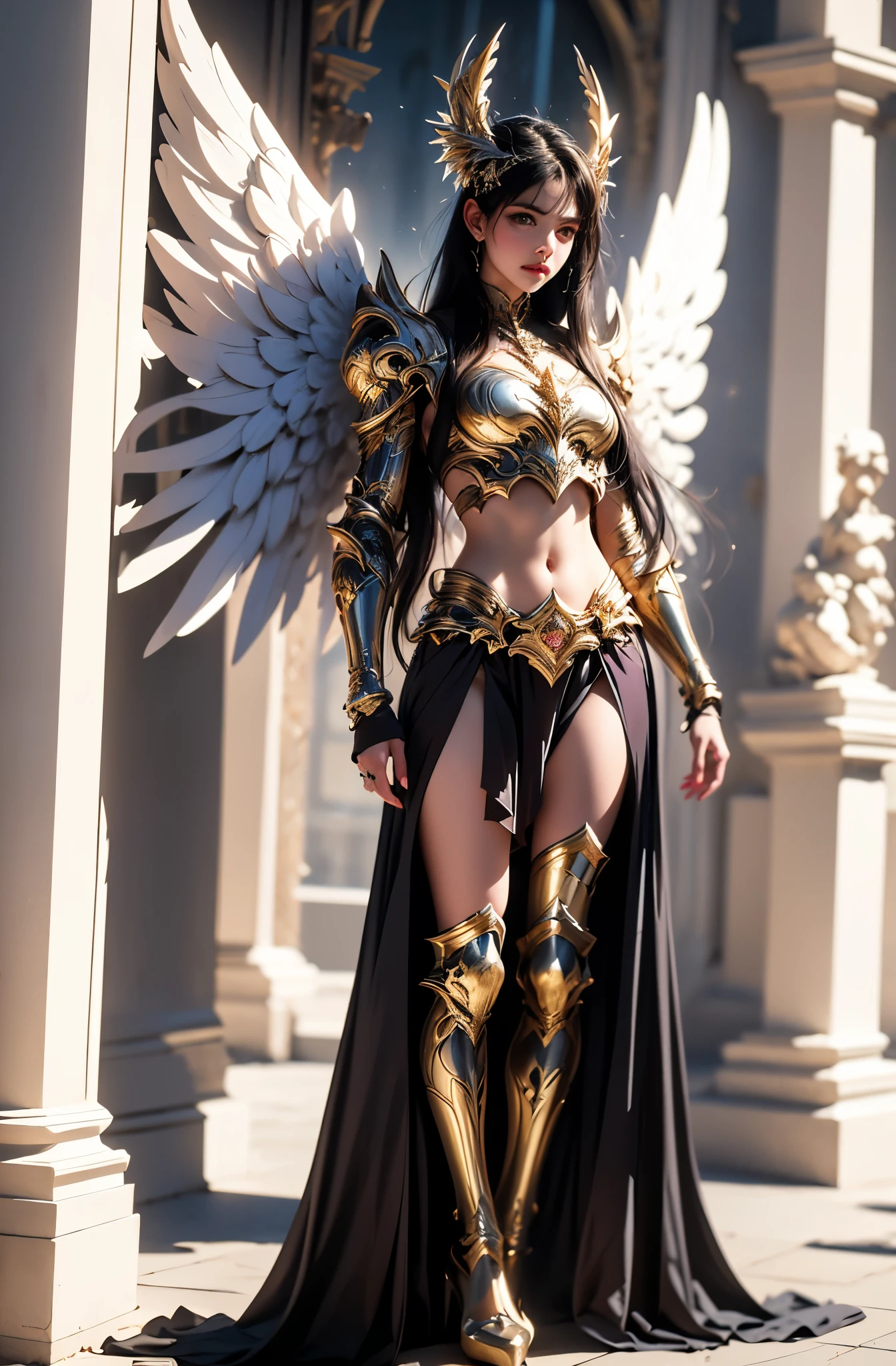 um close de uma mulher com uma caveira no ombro, Anjo majestoso de corpo inteiro, garota anjo cavaleiro, angel in plastic armor, anjo feminino alto, linda garota anjo ciborgue, beautiful female cleric, cushart krenz arte chave feminino, serafim, deusa. detalhes extremamente altos, ( ( arte conceitual do personagem ) ), Araffe Angel com asas dourado andando em uma rua, Anjo majestoso de corpo inteiro, super anjo largo, anjo largo shot, anjo largo, epic angel wings, cinematic goddess body photo, Epic angle and pose, Asas angelicais nas costas, grosso, quente, compartilhar, linda garota anjo, de lindo anjo, tiro distante de anjo alto, foto gigante e impressionante da deusa, tem uma mulher de cabelo rosa, corpo inteiro, corpo inteiro, looking at the camera, Obras de arte sem estilo de Guweiz, ! sonho artegerm, Lois van Baarle e Ross, estilo de arte realista, Modelo IG | artegerm, Sem estilo Ross Tran, inspirado em Ross Tran, estilo artegerm, artegerm e atey ghailan, Gold-plated Araffe in front of a building, Armadura Dourada Angelical, unreal motor render Knights of the Zodiac, Deusa Dourada Atena, like a mystical valkyrie, Cosplay ornamentado, Deusa grega Atena, usando armadura dourada, 3 d deusa minerva, Knights of the Zodiac,muito bonito, mystical atlantean valkyrie, usando armadura dourada, Asas de Ouro, Shaka de Virgem, Knights of the Zodiacs, HDR, 8k, Personagem original, high resolution, alto detalhe, foco no rosto, retrato, , Middle Ages, Classicismo, Andrey Atroshenko estilo, pintura, realista, detailed symmetrical eyes, rosto lindo detalhado, figurativo, belas artes, oil on canvas, HDR,8k, high resolution, alto detalhe, foco no rosto, frente frente, moon jewelry on forehead, joias em forma de lua nova douradas na testa, angry expression, sad expression, armadura dourada, (No:1.5), (completamente_No:1.5), ([cabelos longos]:1.8), (corpo todo:1.8), (standing full body image:1.8), (Parte superior do corpo para cima:0.3),