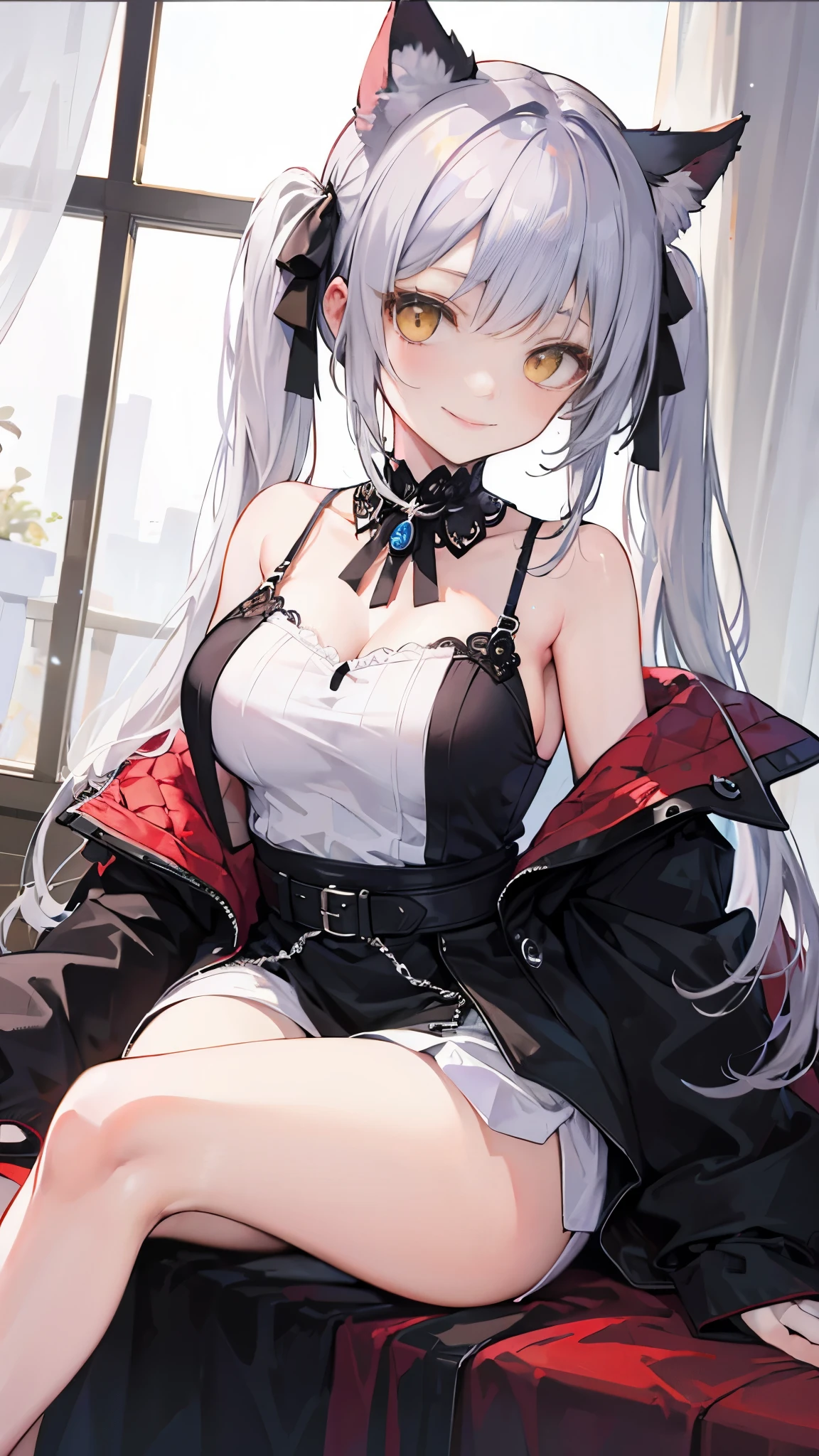 best quality, amazing quality, very aesthetic, absurdres, (1girl, mutsuki, blue archive, solo, red eyes, white hair, side ponytail), (artist official art:1.5), (realistic face:0.5), (), (fishnet clothing:2), (cowboy shot), (from below:0.2), (glowing eyes:1.1), nsfw, (half closed eyes:0.9), (thigh), expressive eyes, perfect face, 4k, extremely detailed anime illustration, extremely detailed eyes, enhanced details, perfect anatomy, light rays, (gray background:1.5), clear eyes, beautiful face, small breasts, (Chiaroscuro:1.5), (highres:2), undressing
