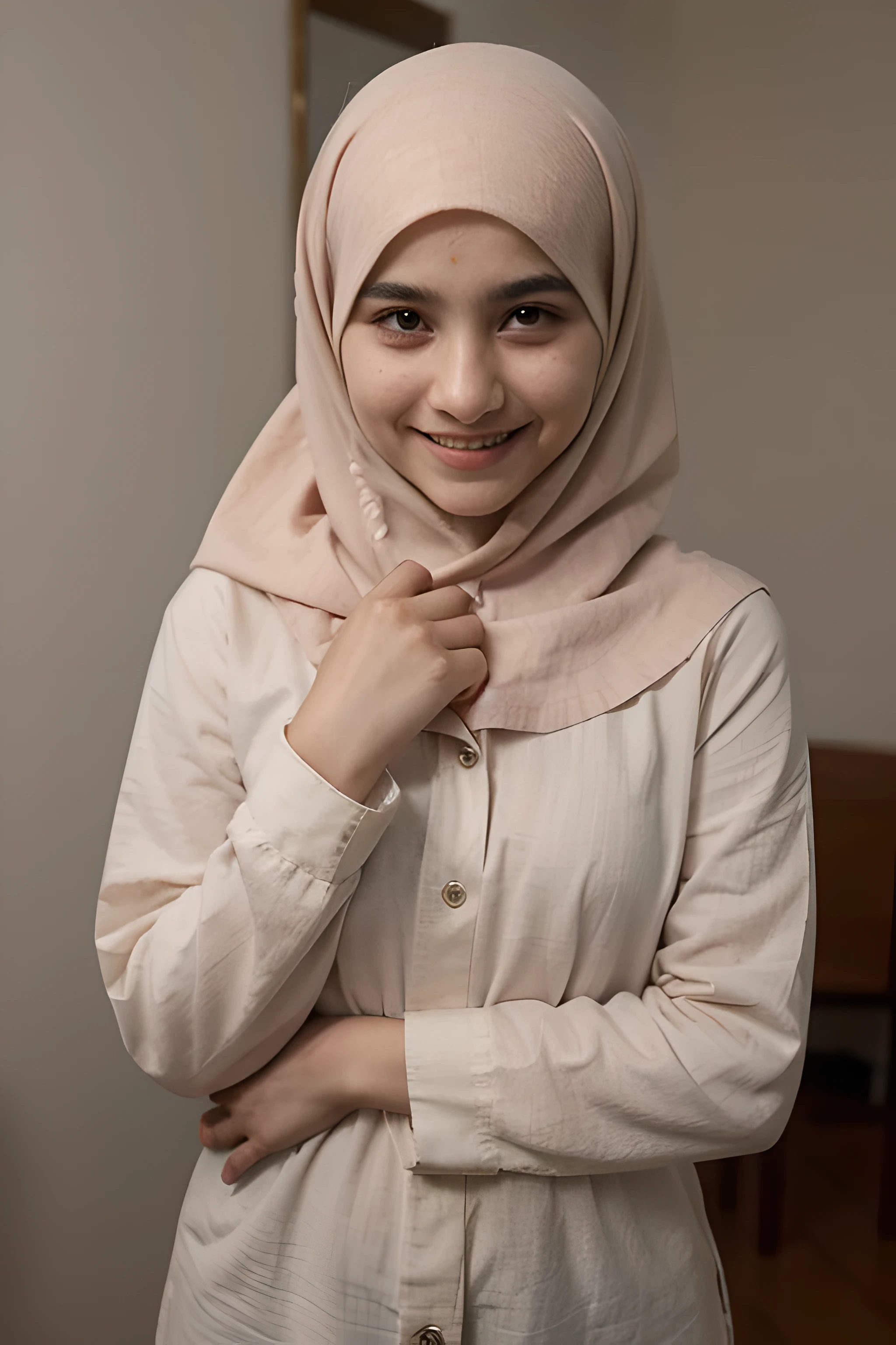 A Muslim girl is 15 years old, she is wearing a burqa, she is beautiful and she is very beautiful. And smile with face