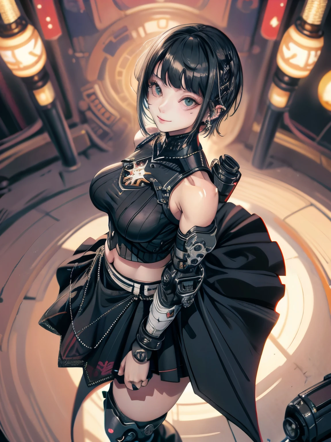 exposed female genitals、From above、Best Quality, masutepiece, photo of an actress, Beautiful, Watching the viewer、Background white、Nike、Piercing Woman、piercings、A smile、colourful hair, Black shorts、Blunt bangs、(a black skirt)、1girl in, Solo, Photorealsitic, hight resolution, Akame, Korea person, Cowboy (highest quality,High resolution:1.2),super detailed,(realistic:1.37) (girl), exposed female genitals, anime style, (Fat:1.4) , cyber punk , full body tight suit , (covered nipples:0.9) , (chest:1.1) , (muscular:1.3) , (abs:1.1) , (thick arms:1.4) , thick thighs , huge hips , exposed female genitals, light pink hair , short hair , black skin , Pregnant , Ahegao , black glasses , spread your legs , cyborg girl , robot joint , robot shoulder ,