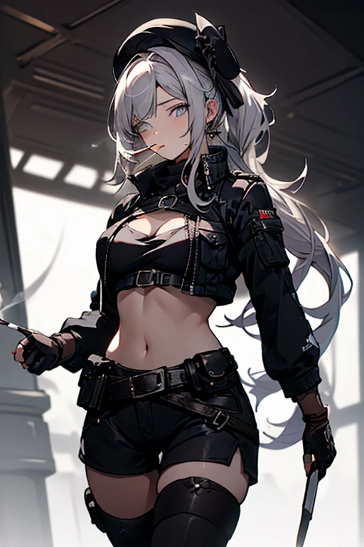background, black woman, muscular 35 years old woman, long white hair, black cargo pant, excellent lighting, sidelighting, busty woman, vhsKeeper, (flat color: 1.3), (magazine_cover: 1.4), striped_background, card_background, :: comix style by joe madureira ,Muscular black woman in futuristic fantasy clothes, AB XCover, intricate pencil sketch, expressive eyes and nose and mouth, un-zoom, by Jim Lee centered key visual intricate highly detailed breathtaking precise lineart vibrant panoramic cinematic, simple pose, white background