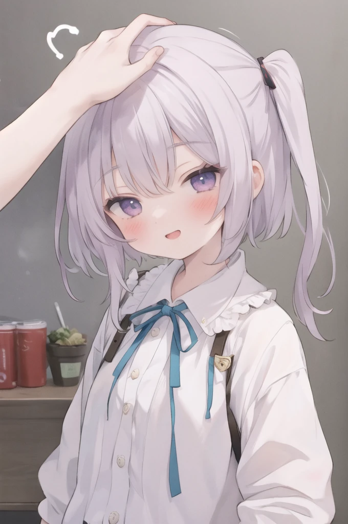 1girl, headpat, wink
