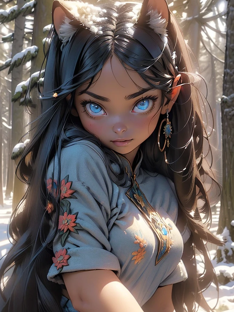 cute elf,(((little ,tiny little body,little))),(((16 years old))),((anime elf with extremely cute and beautiful black hair)),(((elf))),(((elf ears:1.2,pointed ears:1.2))),(((small breasts, slim waist, slender thighs))),((((black hair:1.35,((straight hair:1.3)),((very straight hair,very_long hair:1.5)),((The beauty of extra-long hair)),((Super Long Straight Hair)),((bangs)),colored inner hair,ear breathing)))),(((blue_eyes:1.3))),intricate eyes,beautiful detailed eyes,symmetrical eyes,big eyes:1.5,(((lustrous skin:1.5,bright skin: 1.5,skin tanned,illuminated skin))),(detailed body,(detailed face)),cute,slutty,erotic,daring,((nsfw)),zettai ryouiki,revealing clothing,show skin,(((Sexy denim fur coat, denim fur coat outfit, wearing a denim fur coat:1.3,denim winter coat))), ((denim mini-skirt,ivory mini skirt with furry edge,visible thong straps)),((underpants strap)),(white gloves,denim clothes,semi-naked,with little denim clothing),((((furry edge clothing)))),(((intricate outfit,intricate clothes,embroidered outfit,ornate outfit,embroidered clothes,ornate clothes))),(dynamic pose:1.0),embarrassed,(centered,scale to fit dimensions,Rule of thirds),((snowy pine forest)),winter,scenery:1.25,((intricate scenery)),((snow forest background)),
(Glossy winter ornaments),highres,sharp focus,(ultra detailed,extremely detailed),(photorealistic artwork:1.37),(extremely detailed CG unity 8k wallpaper),(((vibrant colors,vibrant theme))),(intricate),(masterpiece),(best quality),artistic photography,(photography taken by sldr),(intricate background),perfect rendered face,perfect face details,realistic face,photo realistic,((intricate detail)),(((realism))),