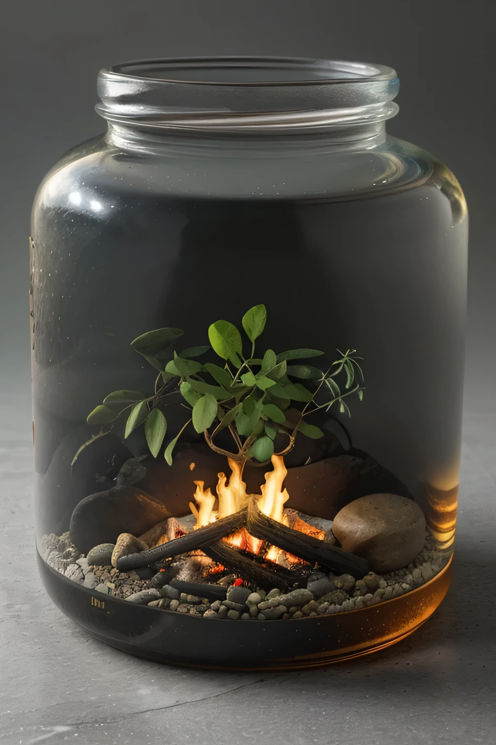 conservation of the four elements:fire, water, Earth, Air, layers in a jar