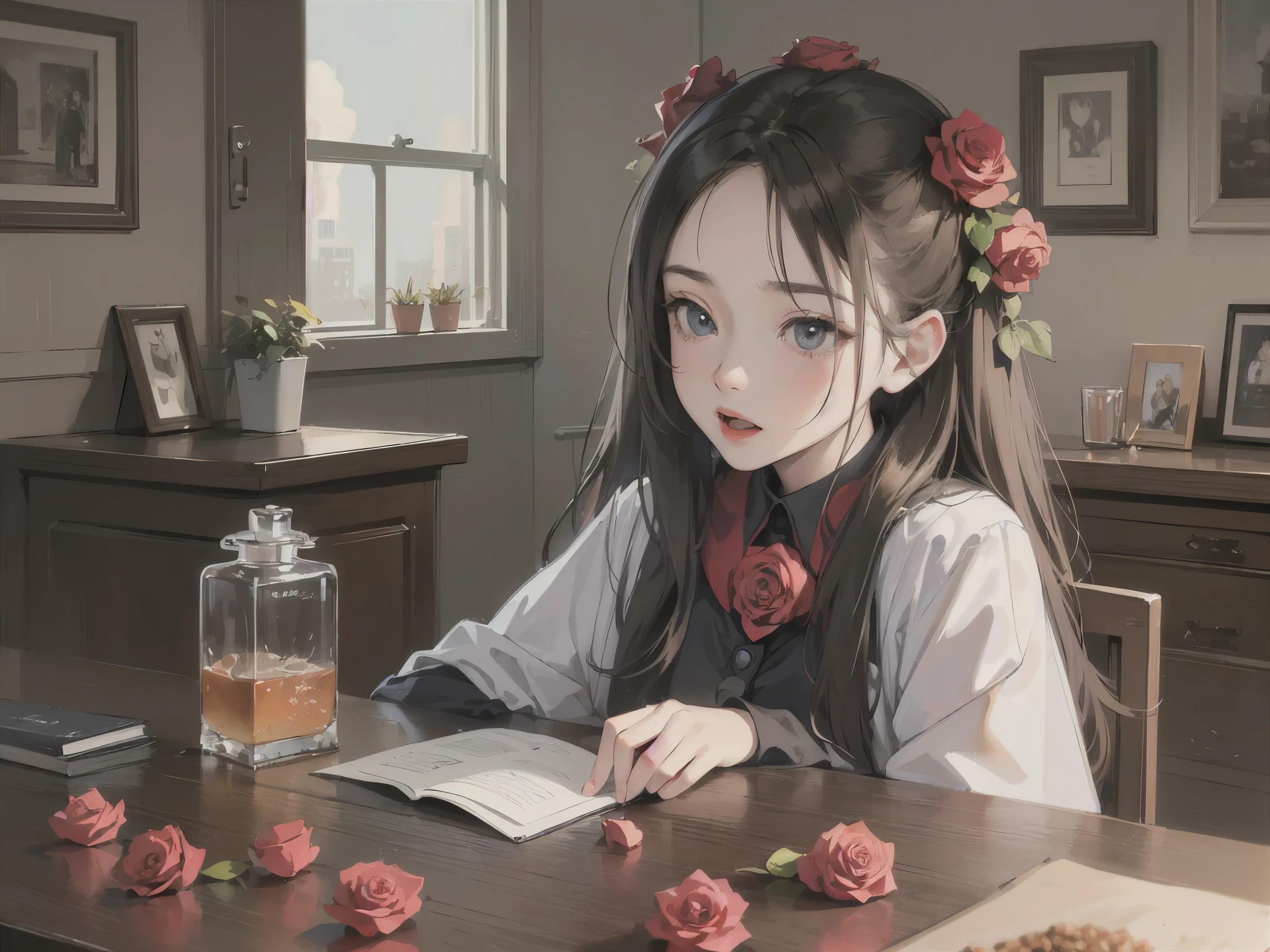 ((highest quality)),(ultra high resolution),(Super detailed),(detailed description),((best CG)),(best work of art),super precision art,Amazing drawing art,(Art with precise details:1.5), (adult women:1.4),(The smell of roses:1.6), aromatic,