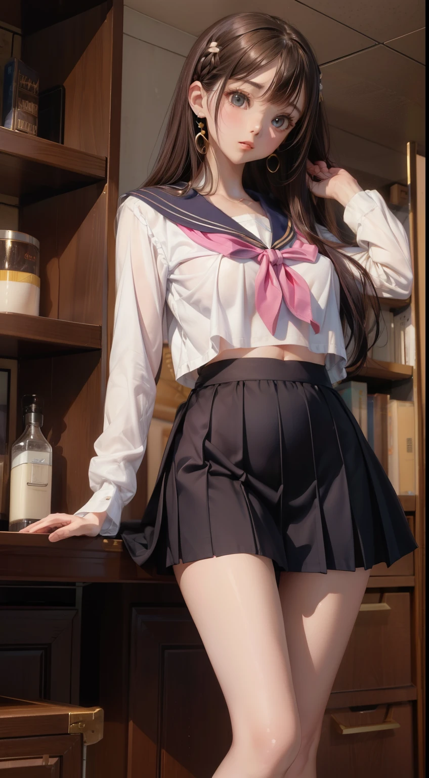 (highest quality), (((masterpiece))), (2 girls), Black Hair, The inside color is blue, (Beautiful Blue Eyes), (Perfect Eyes), ((A proper sailor uniform)), classroom, ((Huge breasts)), ((A clean navy blue skirt)), mini skirt, (Neat sailor ribbon), ((Perfect Fingers)), (Perfect Anatomy), (Perfect Face)、Exposing the crotch、I can see her 、She feels embarrassed that her pink nipples are visible、Blushing、Sexy look、Expressions of ecstasy、Have an orgasm、The climax、Second dimension beautiful girl