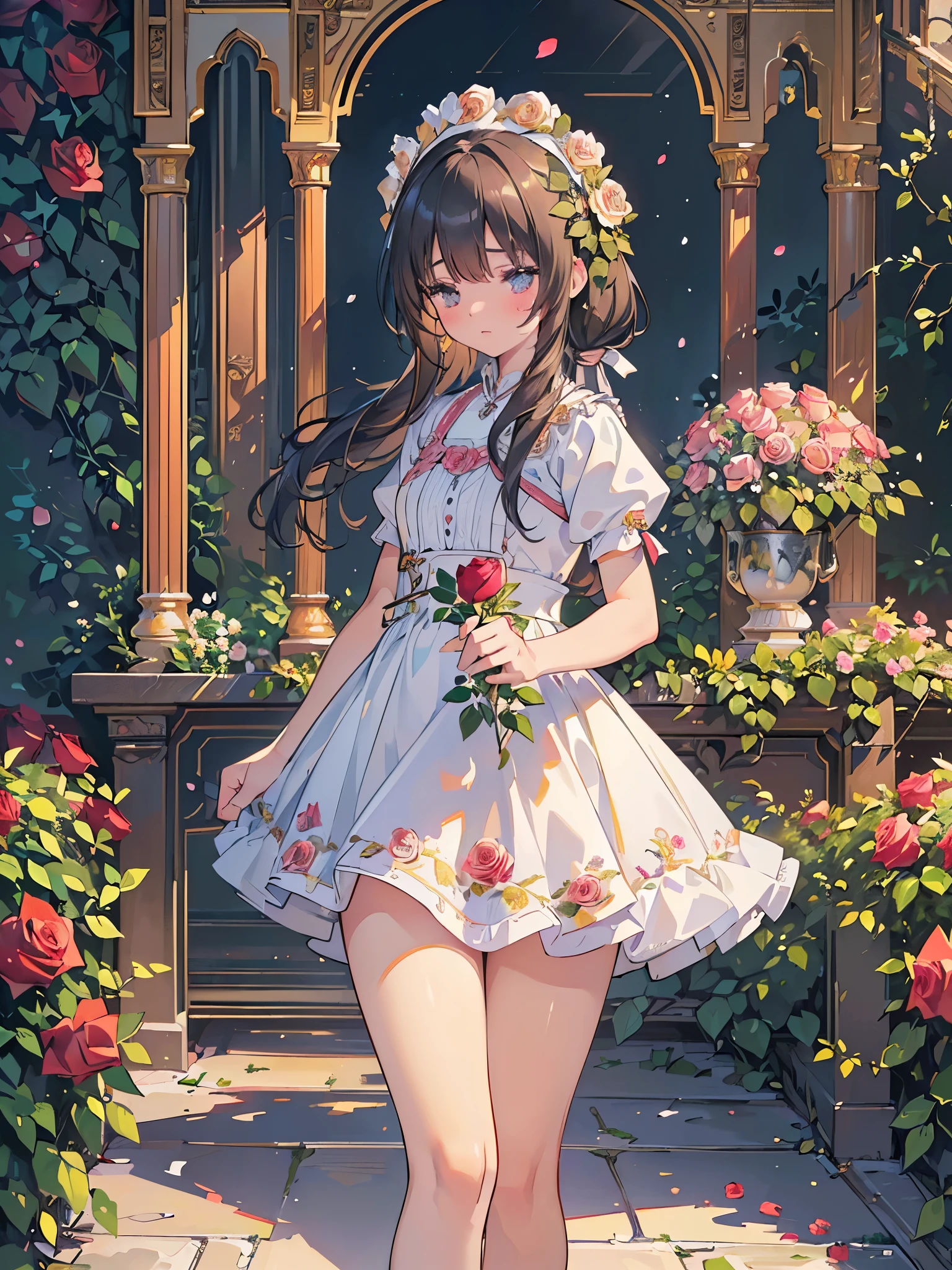 ((highest quality)),(ultra high resolution),(Super detailed),(detailed description),((best CG)),(best work of art),super precision art,Amazing drawing art,(Art with precise details:1.5), (adult women:1.4),(The smell of roses:1.6), aromatic,Mellow,full bloom,Spectacular view