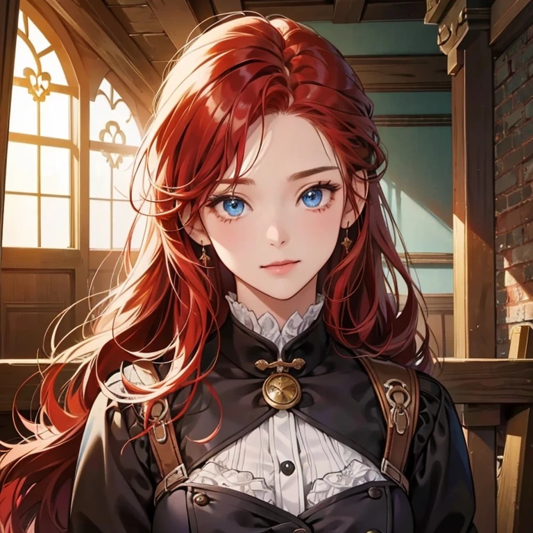 just right,I'll generate a suitable prompt for you:
"redheaded girl,blue eyes,steampunk clothing,illustrations,(best quality,ultra-detailed,vivid colors:1.2),portrait,warm color tones,long flowing red hair,room setting"
Hopefully, this prompt will help you generate a high quality picture、Images full of detail and artistry。If you have other needs or topics,Feel free to let me know,I'll generate the corresponding prompt for you。