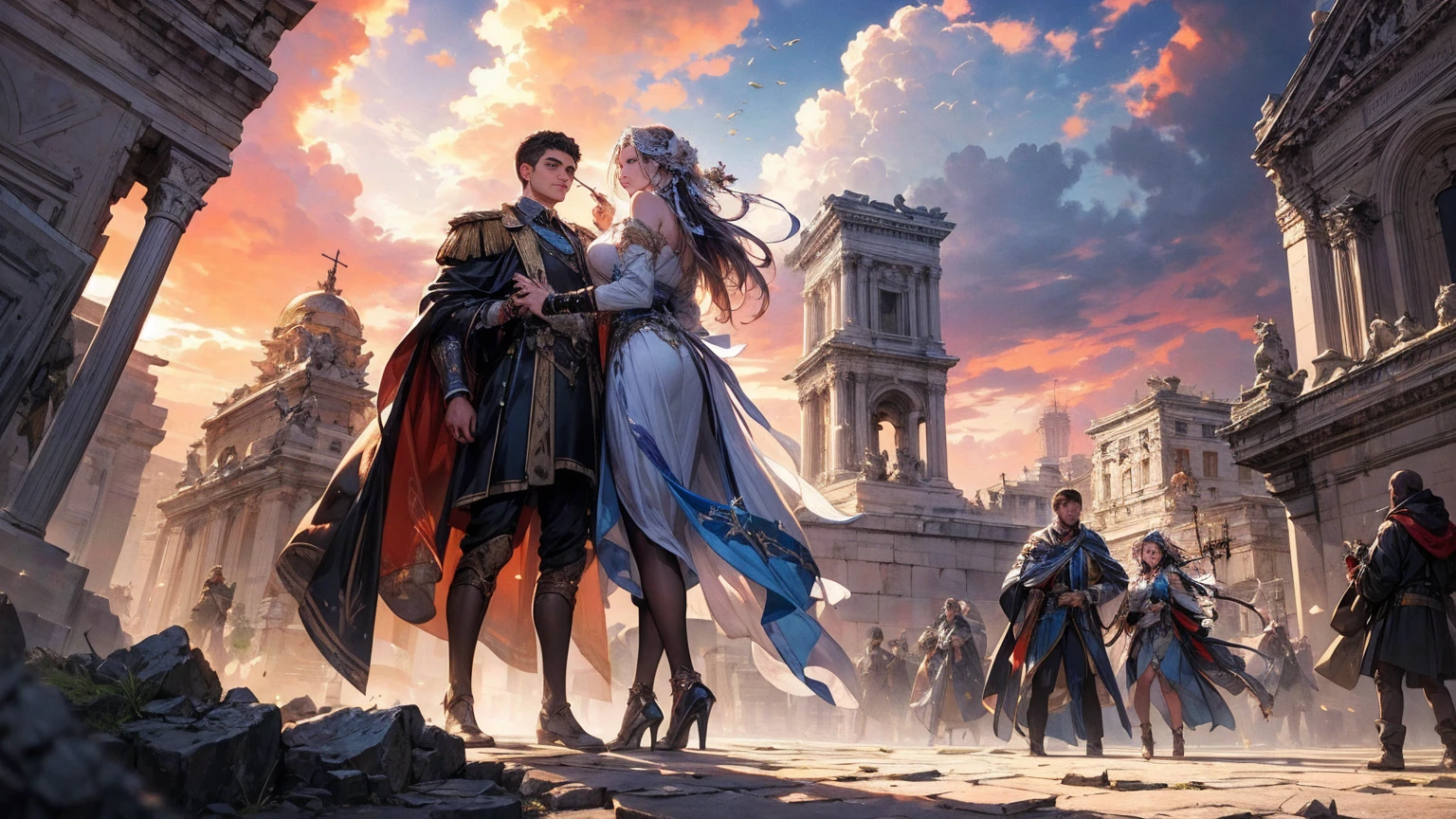 Roman Emperor Constantine the Great. The Great Emperor and a beautiful woman named Serdica, beloved by the Roman Emperor Constantine the Great. A happy couple. An eternal bond of love. Mutual affection. Pure love. romantic, sunset, back only, photorealistic The refreshing breeze of early summer.“My Rome is Serdica” amor.rome.Magnificent and lyrical. Dramatic. With admiration for Sofia, Bulgaria.epic. symphonic.dramatic , view background. urban. Super beautiful. high resolution. high quality. High resolution. digital art. Super beautiful. high resolution. high quality. High resolution. digital art.