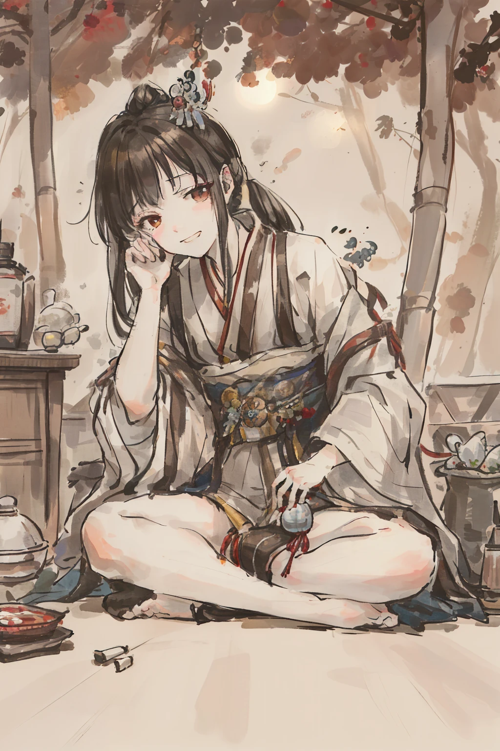 An old man from the Heian era, pumped with newfound energy, sits on a mat in traditional clothing. His white beard reaches down to his waist, contrasting his youthful glow. Sweat trickles down his forehead as he puffs on a bamboo pipe, a pleased expression gracing his wrinkled face. The sun casts golden rays through the open doors of his serene hut, highlighting the intricate patterns of the tatami floor. Despite his old age, the old man's vitality radiates, reminding us that age is merely a number.

Or, if you prefer a different take:

The Heian era old man, with his pumped-
