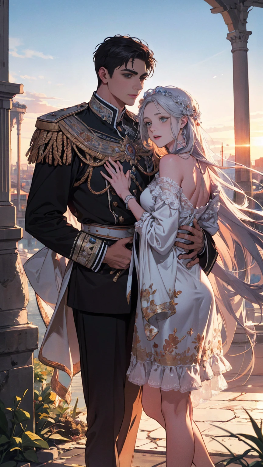 Roman Emperor Constantine the Great. The Great Emperor and a beautiful woman named Serdica, beloved by the Roman Emperor Constantine the Great. A happy couple. An eternal bond of love. Mutual affection. Pure love. romantic, sunset, back only, photorealistic The refreshing breeze of early summer.“My Rome is Serdica” amor.rome.Magnificent and lyrical. Dramatic. With admiration for Sofia, Bulgaria.epic. symphonic.dramatic , view background. urban. Super beautiful. high resolution. high quality. High resolution. digital art. Super beautiful. high resolution. high quality. High resolution. digital art.
