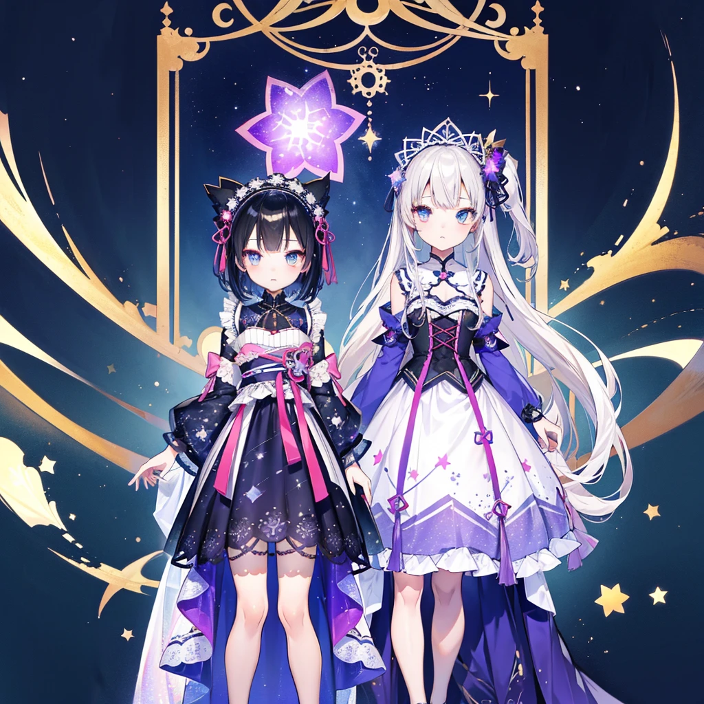 vtuber-fullbody、Star Fairy、「A beautifully printed galaxy patterned kimono and gothic ****ta outfit.、Front full body portrait、enchanting eyes、Perfect and stunning face、exquisite details、clear image、highest quality。」