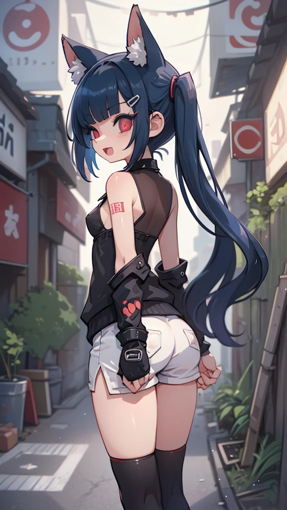 NSFW, dawn pokemon, long blue hair, blue eyes, beanie, hairpin, black shirt, sleeveless, pink skirt, red scarf, looking at viewer, shy, sitting on the floor, holding poke ball, outside, city, street, blue sky, high quality, masterpiece, white panties, spread legs