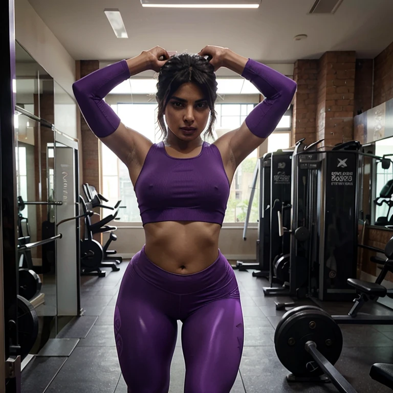Priyanka Chopra doing squats at the gym in tight purple leggings