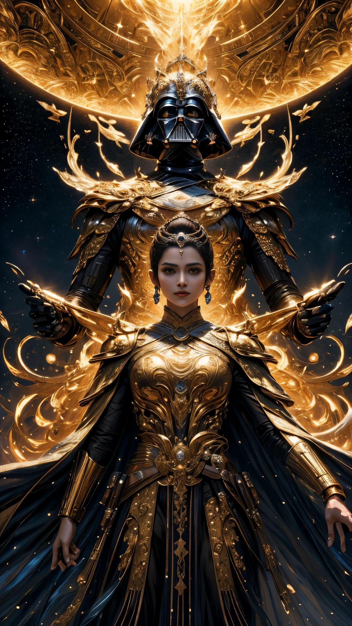 Masterpiece of the Star Wars universe, best quality representation, ultra-detailed and finely textured, Anisaphanisi in the Star Wars galaxy, photorealistic and supremely aesthetic, 4K image quality, distinctly representing Anisaphanisi with a glossy, radiant skin texture, a sweeping backdrop of a Star Wars landscape, dynamic and cinematic lighting, using intricately designed costumes andprecious metals refracting dazzling light, Anisaphanisi portrayed with a regal and powerful expression, a masterpiece of illustration and CG art, unified, 8K wallpaper, surpassing the boundaries of reality, an