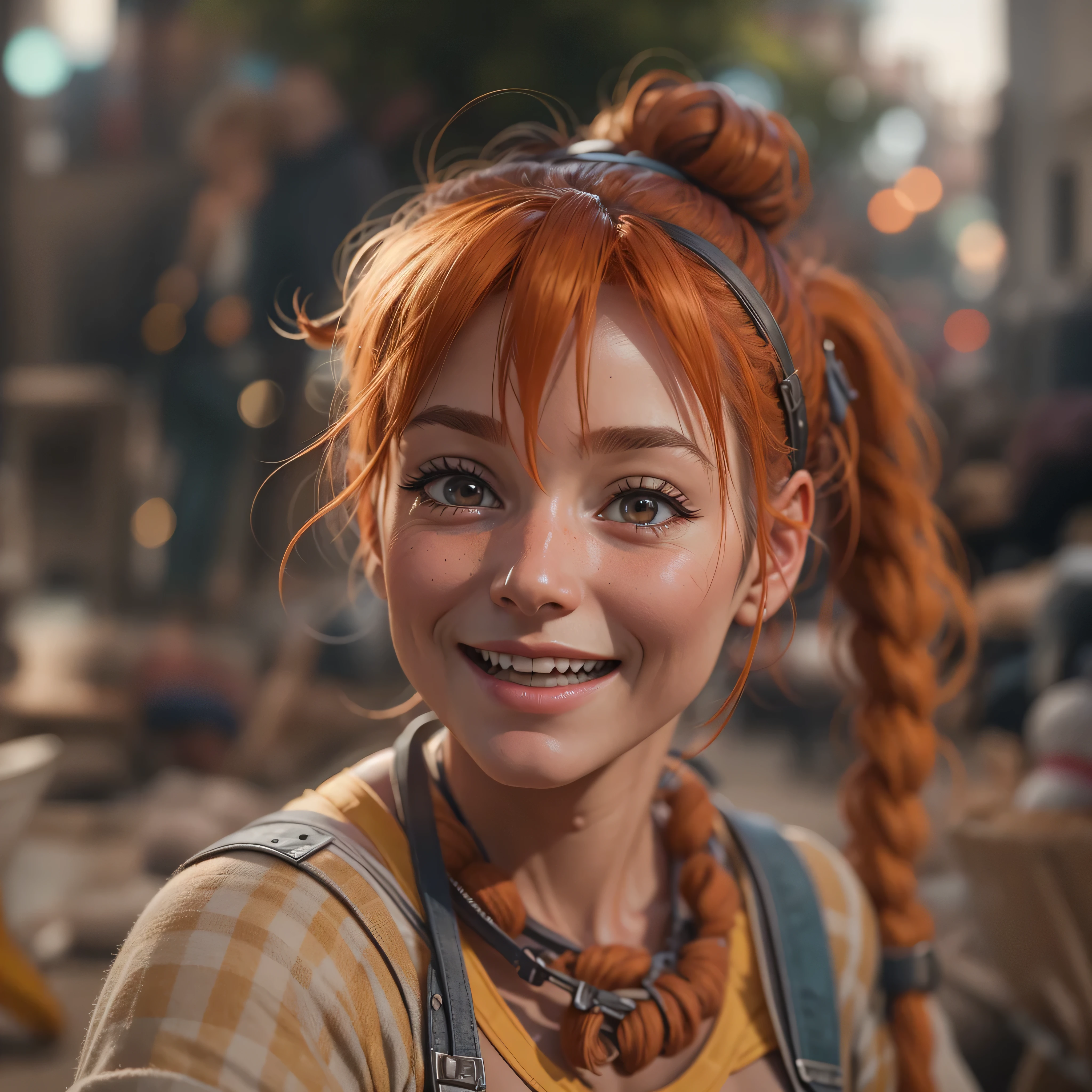 grown-up Pippi Longstocking, photo-realistic, octane render, unreal engine, ultra-realistic,