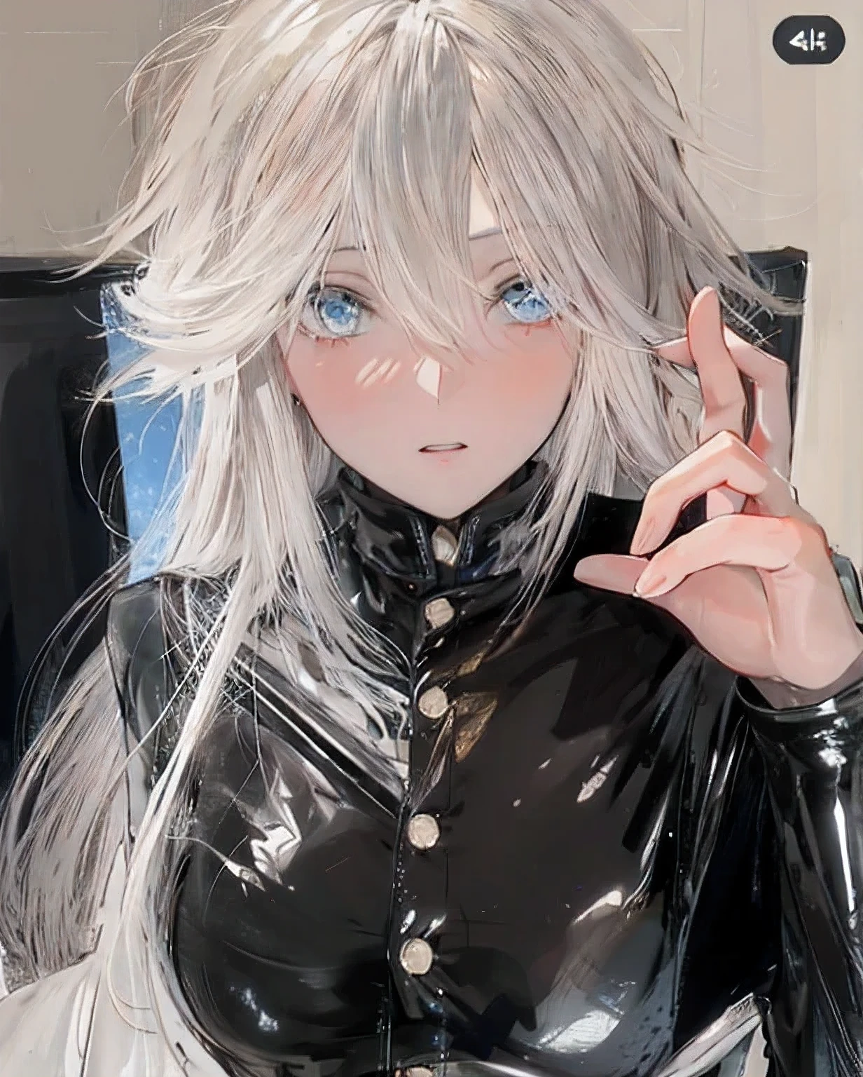 Anime girl,detailed clothes,body,white clothes,,blue eyes,hand anatomy,eyes ???????,