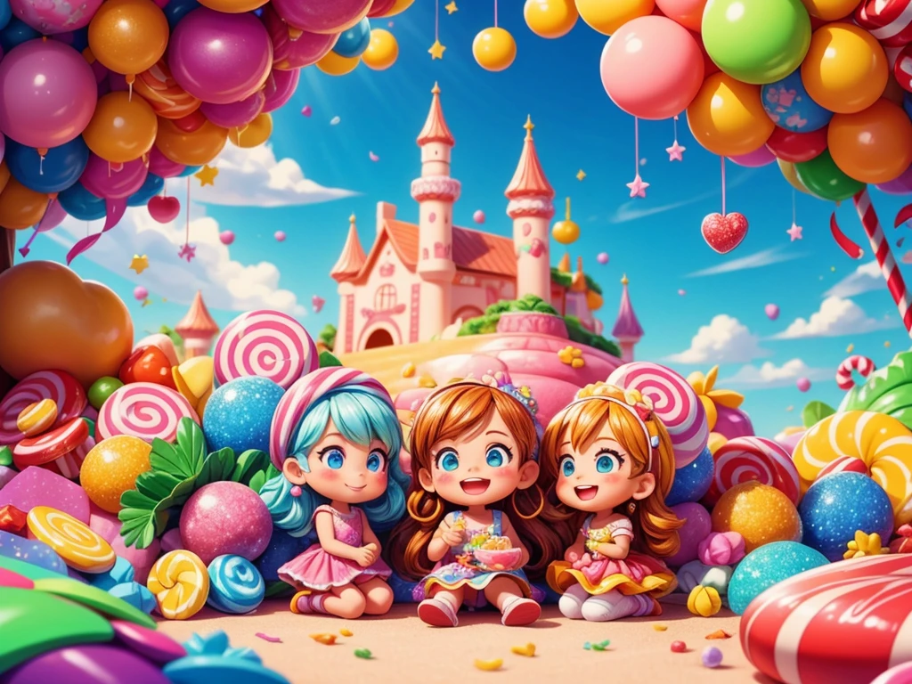 best quality,ultra-detailed,realistic,vivid colors,HDR,stunning lighting,portrait,concept artists,girls in the candyland,candy wonderland,delicious candy trees,sparkling candy rivers,sweet cotton candy clouds,playful chocolate house,candy castle,beautiful detailed eyes and face,smiling lips,colorful candy dresses,lollipop background,delightful atmosphere,surreal candyland,amazing sugar world,happy and joyful scene,lively and vibrant colors,captivating sugar sculptures,whimsical candy flowers,magical sugar fairies,dreamy candy mountains,tempting candy treats,sugar-coated dreams,whimsical and fantasy-like,candy paradise,enchanted candy garden,golden caramel sunlight,joyful children playing and laughing,delightful sugar aroma,sticky and gooey candy textures,wonderful and sugary dreamland,colorful and shiny candy wrappers,delicious candy canes and chocolates,exciting candy-filled adventure