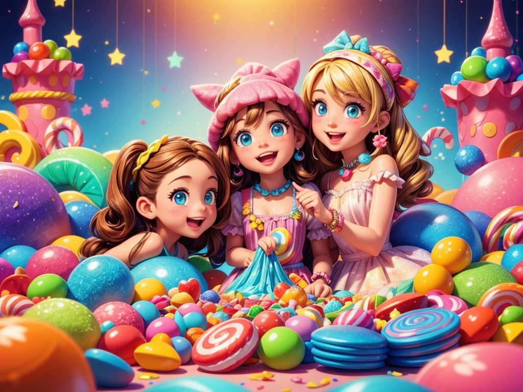 best quality,ultra-detailed,realistic,vivid colors,HDR,stunning lighting,portrait,concept artists,girls in the candyland,candy wonderland,delicious candy trees,sparkling candy rivers,sweet cotton candy clouds,playful chocolate house,candy castle,beautiful detailed eyes and face,smiling lips,colorful candy dresses,lollipop background,delightful atmosphere,surreal candyland,amazing sugar world,happy and joyful scene,lively and vibrant colors,captivating sugar sculptures,whimsical candy flowers,magical sugar fairies,dreamy candy mountains,tempting candy treats,sugar-coated dreams,whimsical and fantasy-like,candy paradise,enchanted candy garden,golden caramel sunlight,joyful children playing and laughing,delightful sugar aroma,sticky and gooey candy textures,wonderful and sugary dreamland,colorful and shiny candy wrappers,delicious candy canes and chocolates,exciting candy-filled adventure