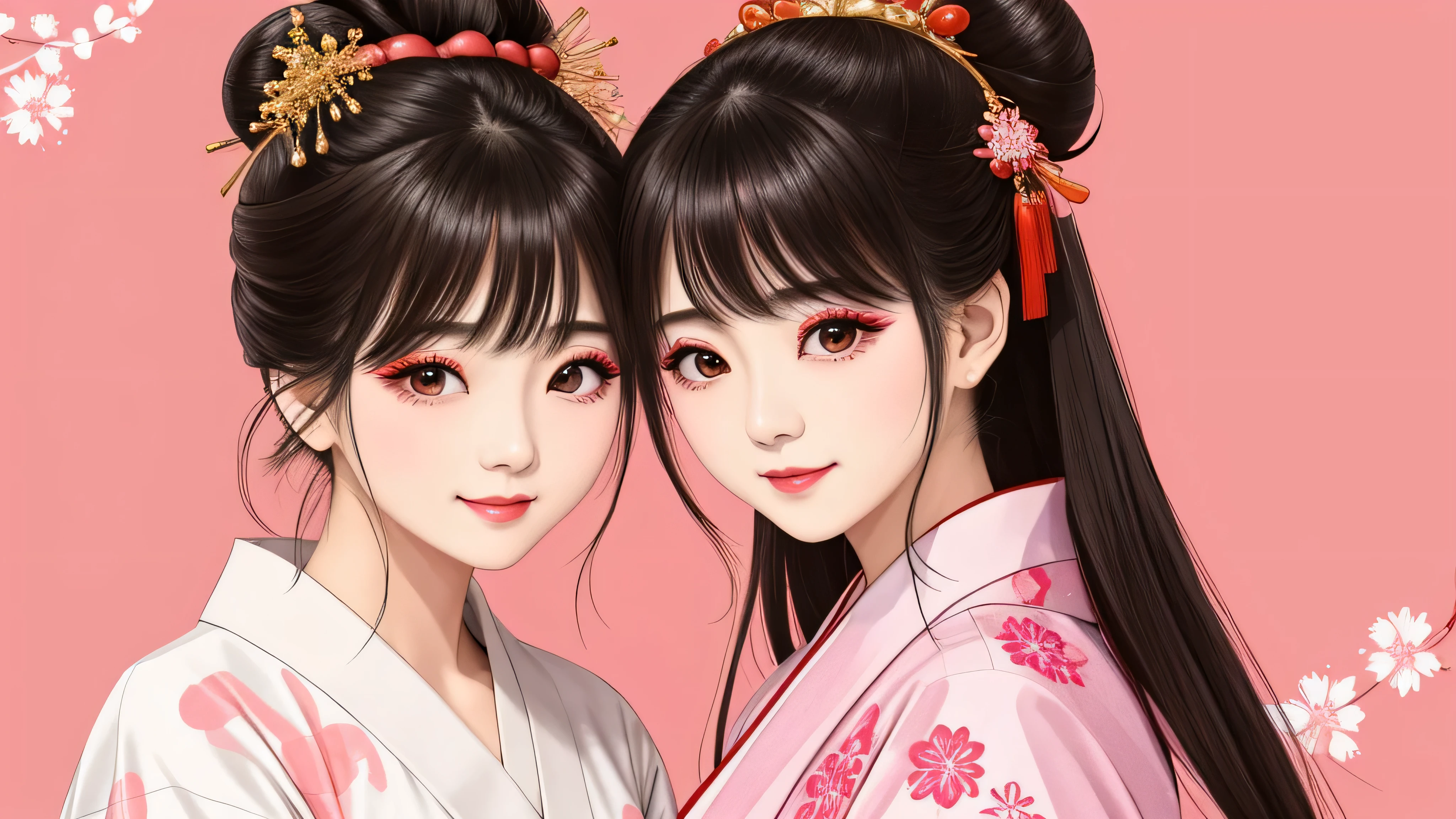 Each has a different expression2People and sisters、(2 girls)、⦅Dancing traditional performing arts gracefully)、((big breasts、small face、not exposed))、highest quality、masterpiece、(black hair、Bun Hair)、brown eyes、⦅wide angle、Angle from above, from the waist up、Pause on the magazine cover、Each person has a different perspective when looking into the distance⦆、(8K high quality、masterpiece、High resolution、Realistic and beautiful light and shadow、(highest quality)、(high resolution)、(very delicate and beautiful)、(beautiful 8k face)、(Close your eyes while smiling、Beautiful eyes)、(Transparent skin)、(soft hair)、(8head and body)、(Japanese-style yukata kimono with red, pink, and orange floral patterns on a white background, mixed with gold powder、wearing a yukata2Japanese beautiful girl)、((tanabata decoration background))、((small face))、(arms up)、thin and small nose、(red lipstick)、(make cheeks red)、(Glossy skin)、((Ink painting style))、extremely thin eyebrows、Overall super high quality、(She wears maiko-style makeup)、Whitening、long and beautiful eyelashes、Glossy skin、(red cheeks),straight nose、masterpiece、highest quality、whole body、 eyebrows visible through hair、Bun Hair、grin、gal、Kogal、Viewer's perspective、Plaid、Fashionable、woman、fine、Pause、
Waiting to start