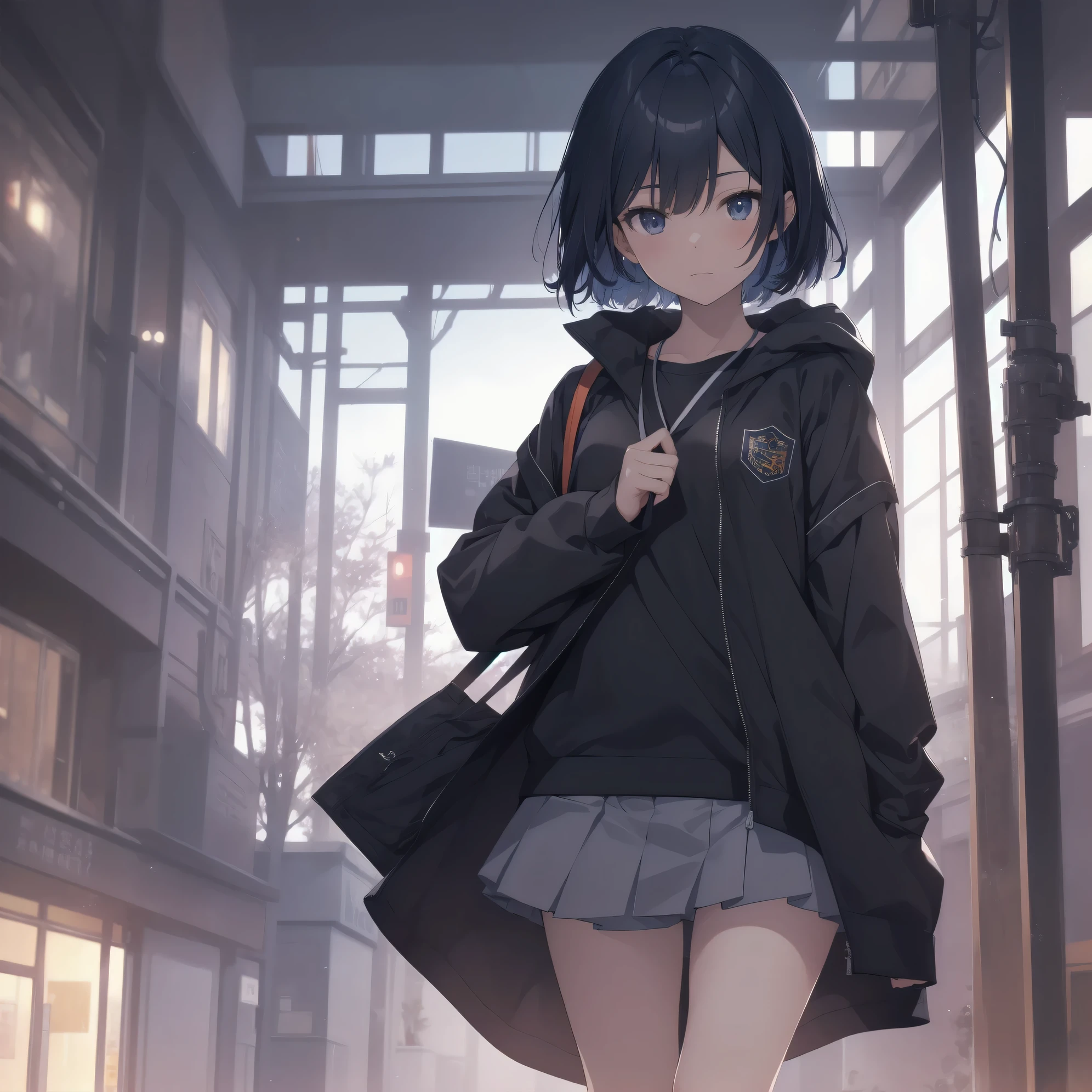 ultra-absurdres-Top quality by artist God, ultra-detailed, high resolution, anime moe artstyle, best anime 8k konachan wallpaper, pixiv contest winner, perfect anatomy,break, 1girl, (Please draw a girl walking sleepily to school alone. )break,(Solo,little female, 13-year-old:1.3),Full limbs, complete fingers,a junior high school student, Attractiveness of immature bodies, (very short hair), short cut, flat chest, , small butt, small black eyes, beautiful detailed eyes, well-proportioned iris and pupils, expressive eyes, highres detailed hair, soft expression, school_uniform, official_alternate_costume, pleated skirt,(Detailed Lighting), (Detailed background), in the School commute route. break,super detailed skin, Best cinematic lighting powered by famous artist, 8k,beauty illustration,photoshop_(medium),very aesthetic,break,((artist:kouji_(campus_life) )), artist:akinashi yuu ,artist:oyari ashito ,artist:kantoku ,