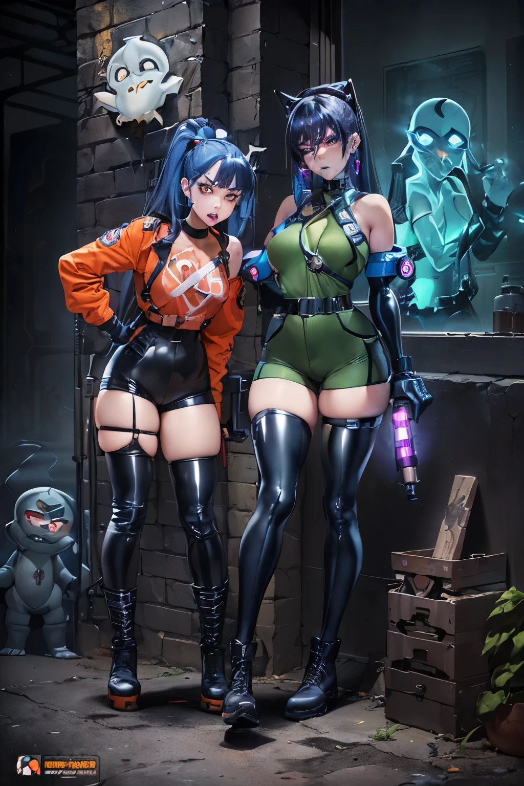 animal ears, Azur Lane costume, tie, blue hair, short hair, round breasts, tattoo, 18 year old woman, woman with woman, , topless, glasses, exposed , clear face, japanese woman, legs open, crushing machine, bondage chains, bright body, beauty mix, group sex, inserting a into the , machine to insert a into the anal, Big fox tail, hand and leg cuffs, sucking tits, Orgasm face, 3D, hotsquat,