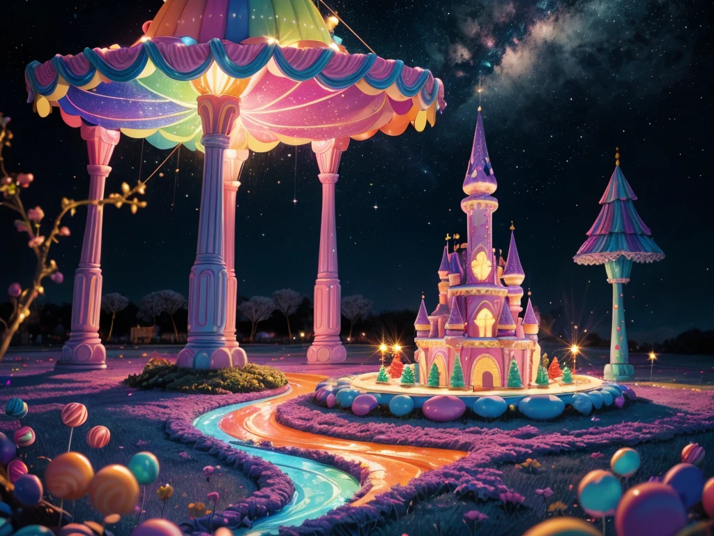 candyland,playful,whimsical,dreamlike,colorful,sweet,tasty,enchanting,fantasy world,cotton candy clouds,lollipop trees,sparkling sugar,delicious treats,fairytale landscape,magic kingdom,never-ending candies,sugar-coated dreams,edible wonderland,candy-filled sky,caramel rivers,joyful adventure,magical candy fountains,confetti showers,magical creatures,sweet aroma,wondrous surprises,candy rainbows,candy coated mountains,unicorn companions,smiling gingerbread houses,bubblegum meadows,gumdrops and licorice,marshmallow clouds,licorice vines,scrumptious delights,enjoying a sweet escape,bright and vibrant colors,euphoric sugar rush,boundless imagination,living in a sugary dream,indulging in a world of candy,fairy lights twinkling in the sky,candy castle in the distance,children laughing and playing,fun-filled carousel,exploring edible wonders,sticky fingers and happy smiles,celebrating sweetness and joy,happiness in every bite,magical glow illuminating the candyland,having the time of your life,savoring the sweetness of every moment,(best quality,4k,8k,highres,masterpiece:1.2),ultra-detailed,(realistic,photorealistic,photo-realistic:1.37),vivid colors,bokeh