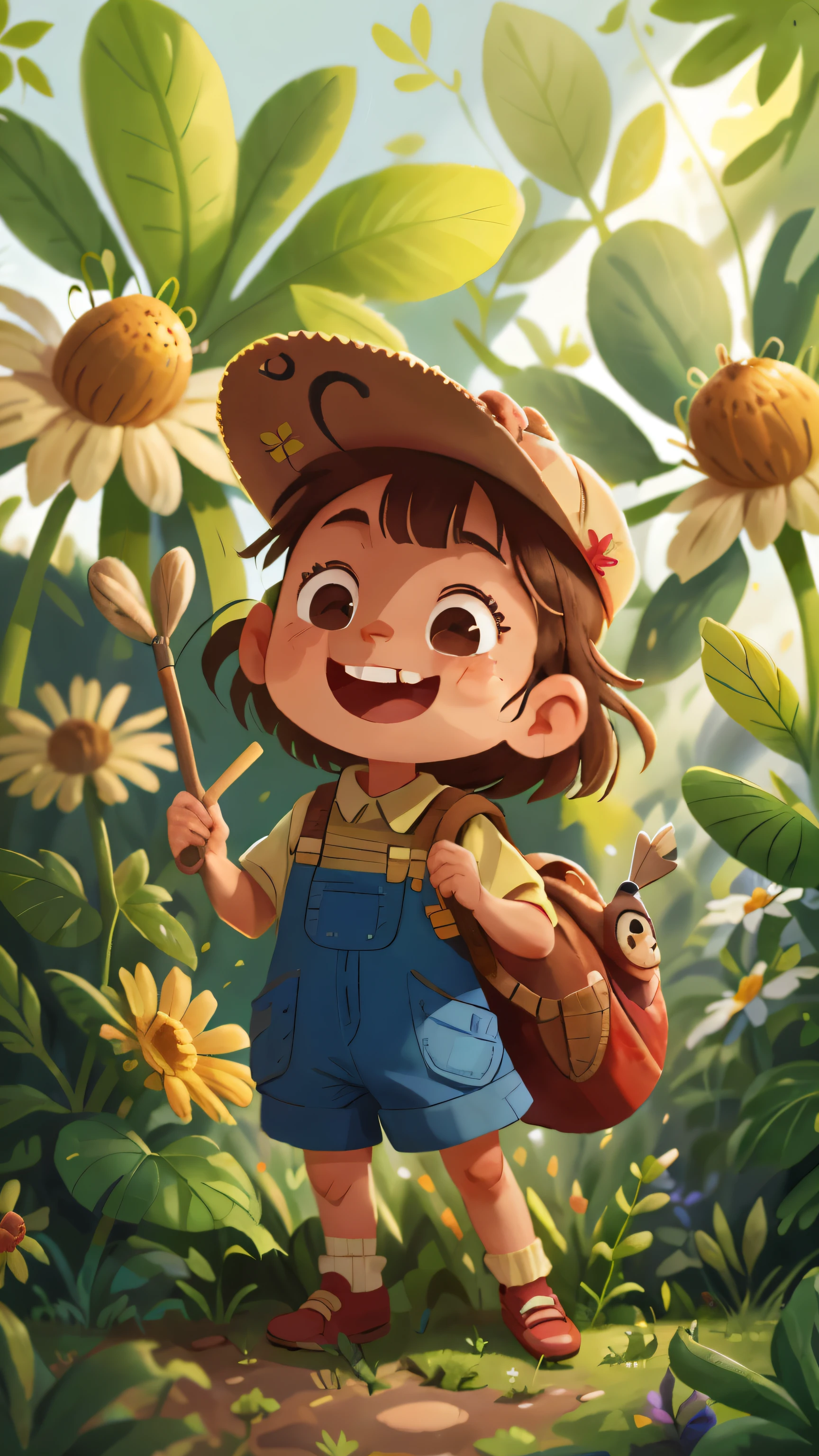 A 6-year-old dentist girl dressed as safari explorer standing in a garden holding a smiling tooth happy, happy, perfect quality, clear focus (mess - house: 0.8), (masterpiece: 1.2) (Realistic: 1.2) (Bokeh) (Best quality) (Detailed Skin: 1.3) (Intricate Details) (8K) (Eye Detail) (Sharp Focus), (Happy)