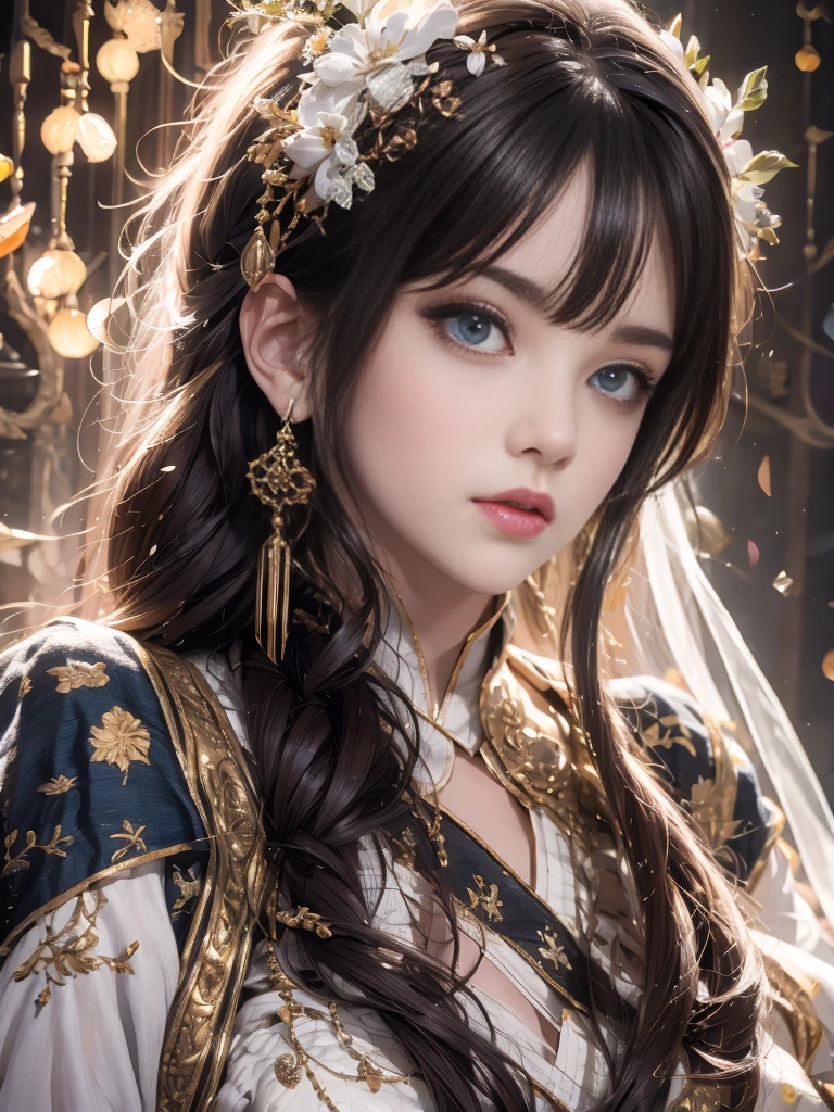 best quality,masterpiece,high resolution,1 girl,Tyndall effect,realistically,edge lighting,Two-tone lighting,(High detail skin:1.2),8k ultra high,Sweet,floral background,Colorful background,Physically based rendering,perfect light and shadow,extremely high detail,Pure white tone,eye reflex,Raised sexy,Perfect body,Excellent appearance,Upper eyes,Long upper eyelashes,exquisite eyes,Big shiny eyes pupil reflex,Shoulder and neck details,Delicate pupil texture,perfect eyes,black pupils,best quality,masterpiece,16K,photo,avatar,long sleeve,Take care of your breasts,精致avatar