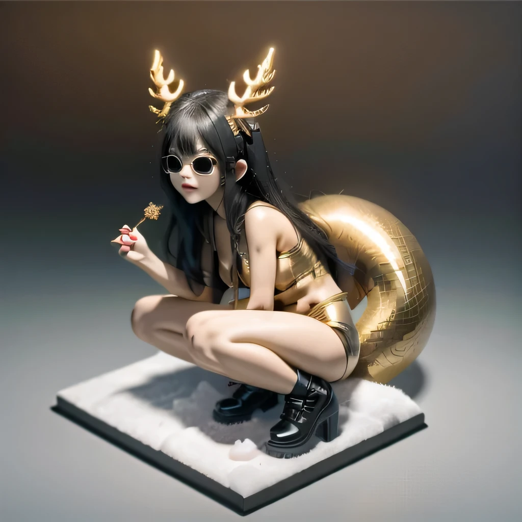 (masterpiece, best quality:1.2), 1girl, ((masterpiece, highest quality, Highest image quality, High resolution, photorealistic, Raw photo, 8K)), Retro Game, Nintendo, SEGA, Namco, Cyberpunk 1:25 miniatures,illustration,Side viewing angle,((Side viewing angle)),Wear gold wire-rimmed reflective sunglasses,Carry future weapons,very happy,Side viewing angle,whole body,three-dimensional,octane rendering,Perfect face,Collagen texture