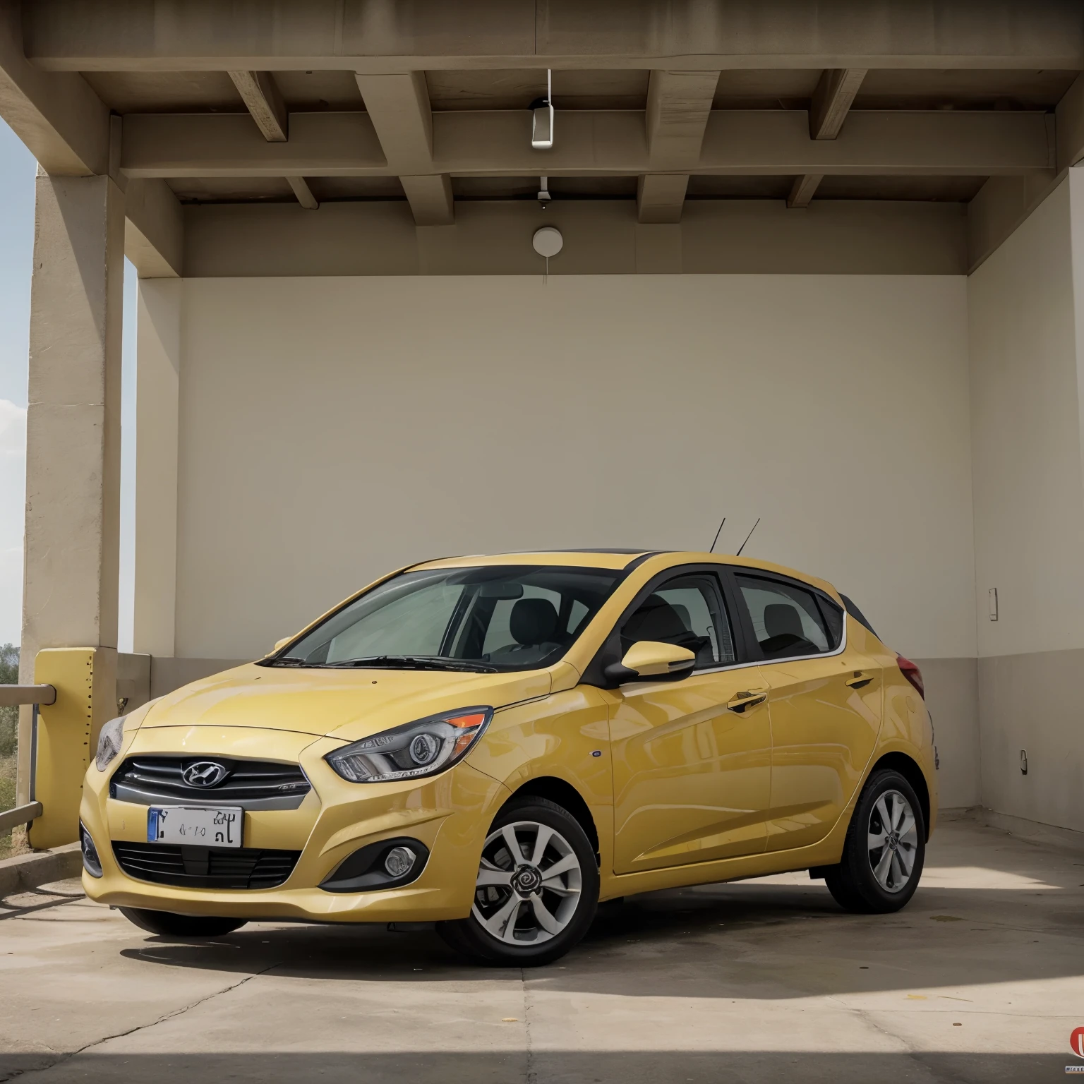 Hazme una imagen del interior de un carro hyundai accent 2012 de color amarillo