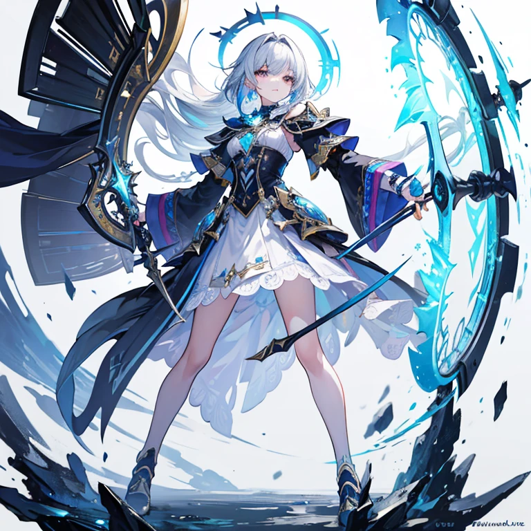 ((masterpiece, highest quality)), detailed face, full body esbian, Full of details, Multiple poses and expressions, very detailed, depth, many parts,white background,national style,Beautiful Paladasy style,Holding a shield,Have a battle axe,mirror,very beautiful,rainbow colors,high balance, Natural light, black lace,black laceパンスト,starry sky,Star ornament