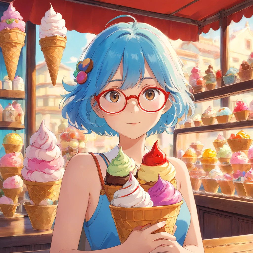 ice cream　glasses　woman