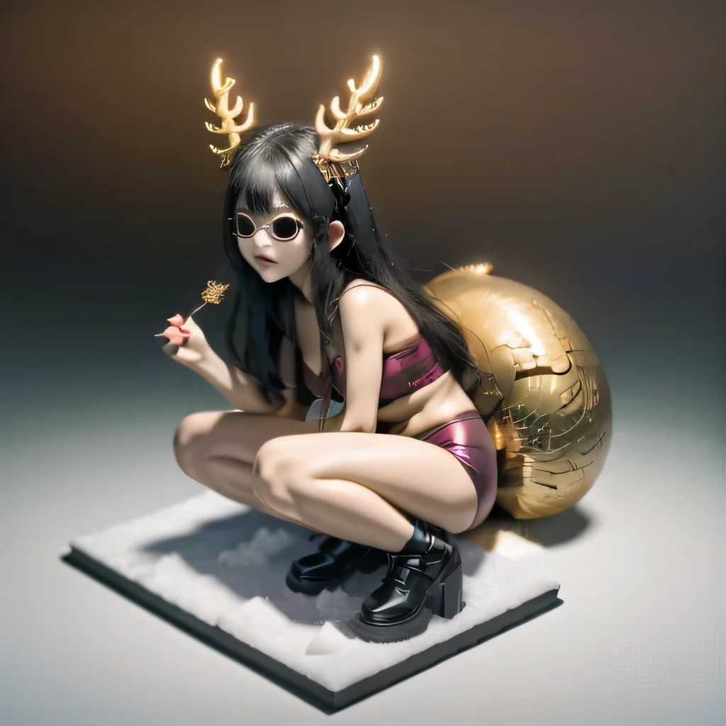 (masterpiece, best quality:1.2), 1girl, ((masterpiece, highest quality, Highest image quality, High resolution, photorealistic, Raw photo, 8K)), Retro Game, Nintendo, SEGA, Namco, Cyberpunk 1:25 miniatures,illustration,Side viewing angle,((Side viewing angle)),Wear gold wire-rimmed reflective sunglasses,Carry future weapons,very happy,Side viewing angle,whole body,three-dimensional,octane rendering,Perfect face,Collagen texture