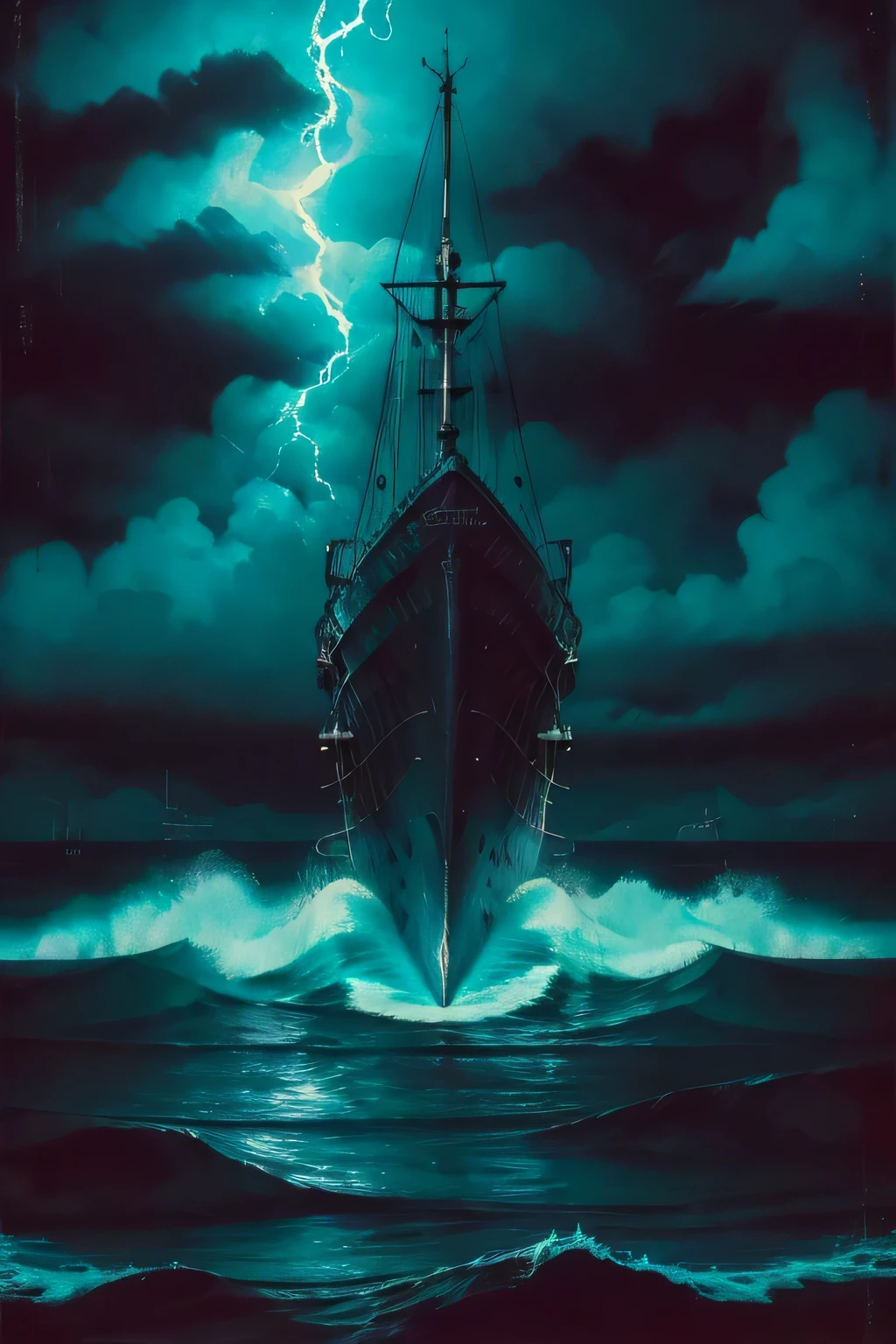 best quality,4k,8k,highres,masterpiece:1.2,ultra-detailed,photorealistic,advertising poster,mermaid,storm,monochromatic,harrowing,contrasting colors,dynamic lighting,water reflections,striking composition,dramatic atmosphere,mysterious concept