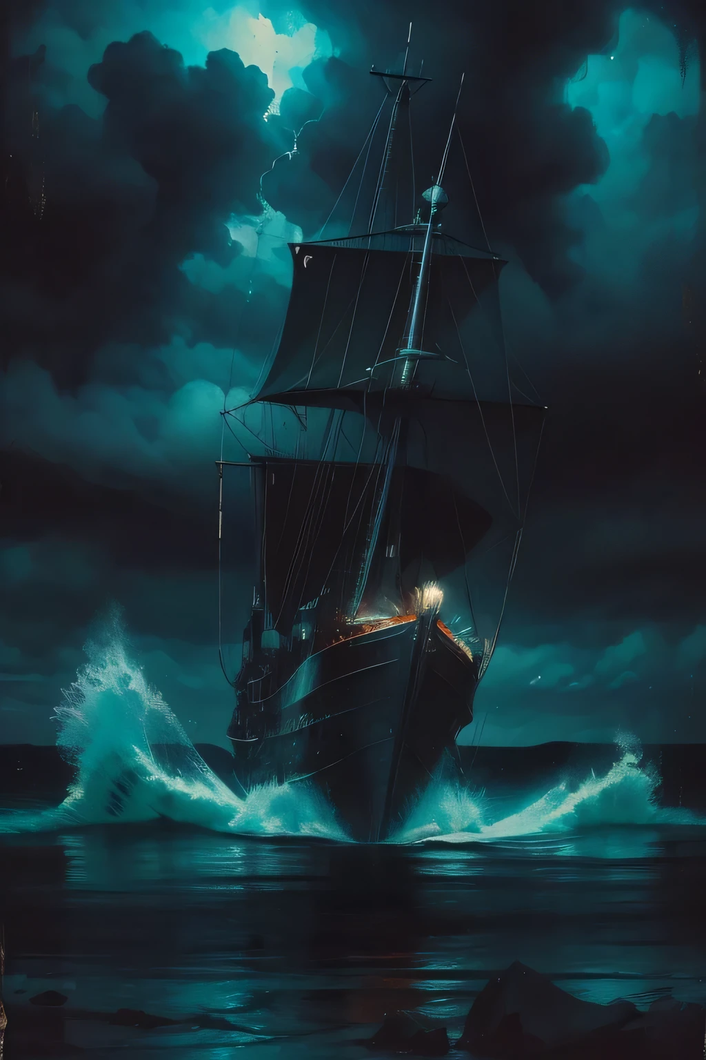 best quality,4k,8k,highres,masterpiece:1.2,ultra-detailed,photorealistic,advertising poster,mermaid,storm,monochromatic,harrowing,contrasting colors,dynamic lighting,water reflections,striking composition,dramatic atmosphere,mysterious concept